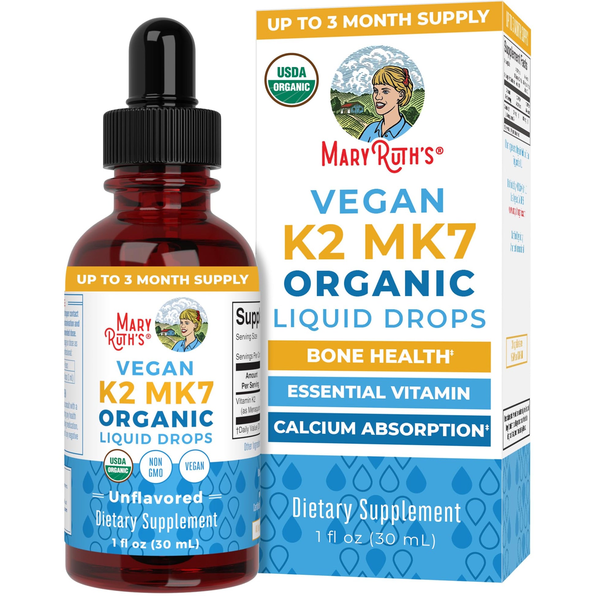 MaryRuth’s USDA Organic Vitamin K2 MK7 Liquid Drops for Adults & Kids | Sourced from Natto | Menaquinone- 7 | Vegan K2 Vitamin for Bone Health & Calcium Absorption | 1oz | Up to 90 Servings MARYRUTH'SUS supplements