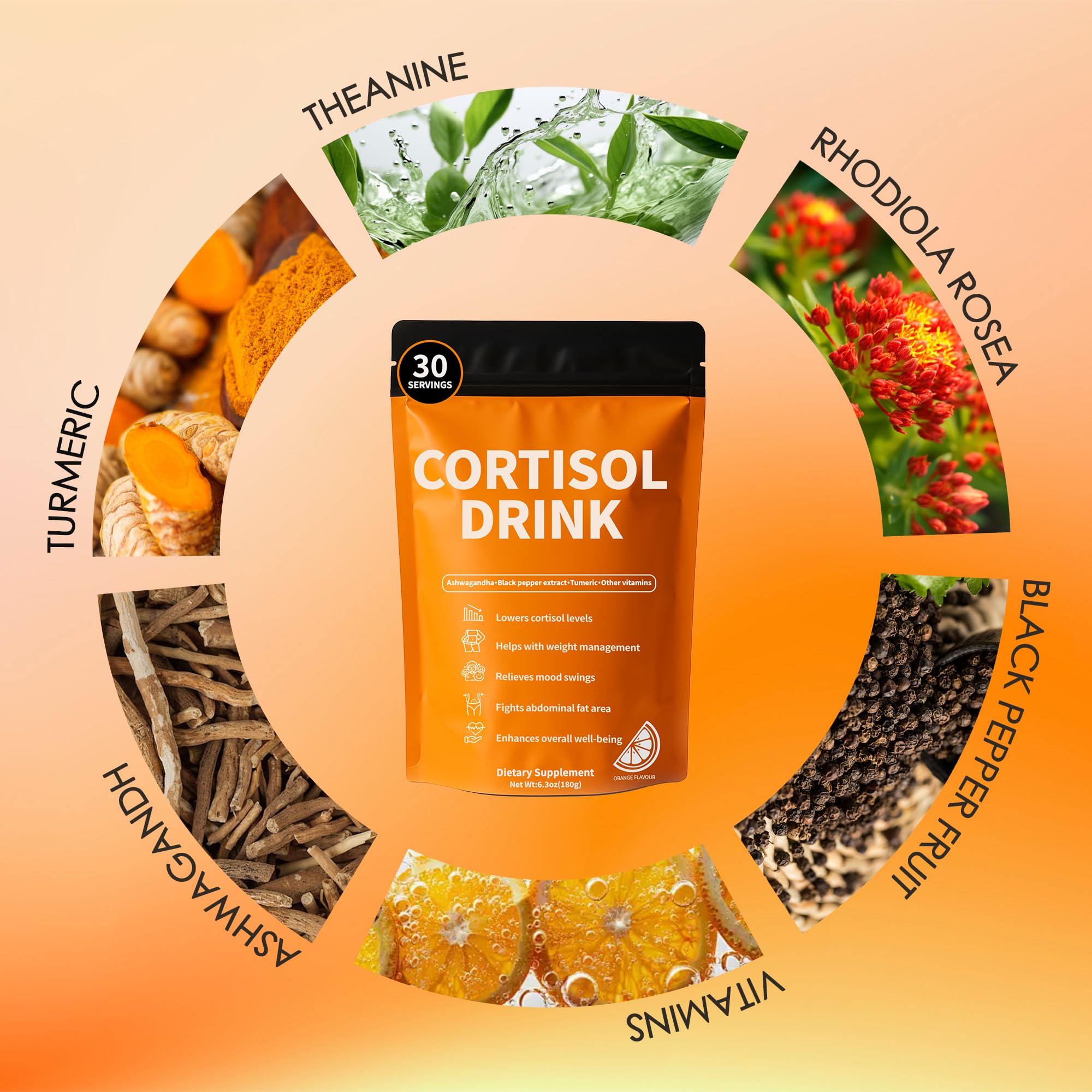Cortisol Drink Powder - Natural Cortisol Supplements for Ashwagandha, L-Theanine, Turmeric Root, Black Pepper Extract, Relaxation, Focus, Mental Clarity oviaapoAu supplements