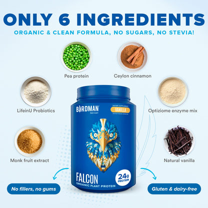 BIRDMAN Falcon Vegan Protein Powder Organic, Stevia & Sugar Free, Plant Based Protein BIRDMANUS supplements