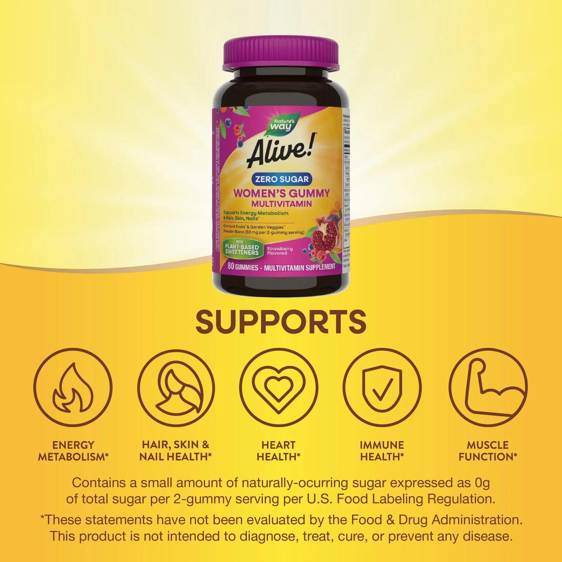 Nature’s Way Alive! Zero Sugar Women's Gummy Multivitamins, Energy Metabolism*, Hair, Skin, Nails*, B-Vitamins Nature's WayAu supplements