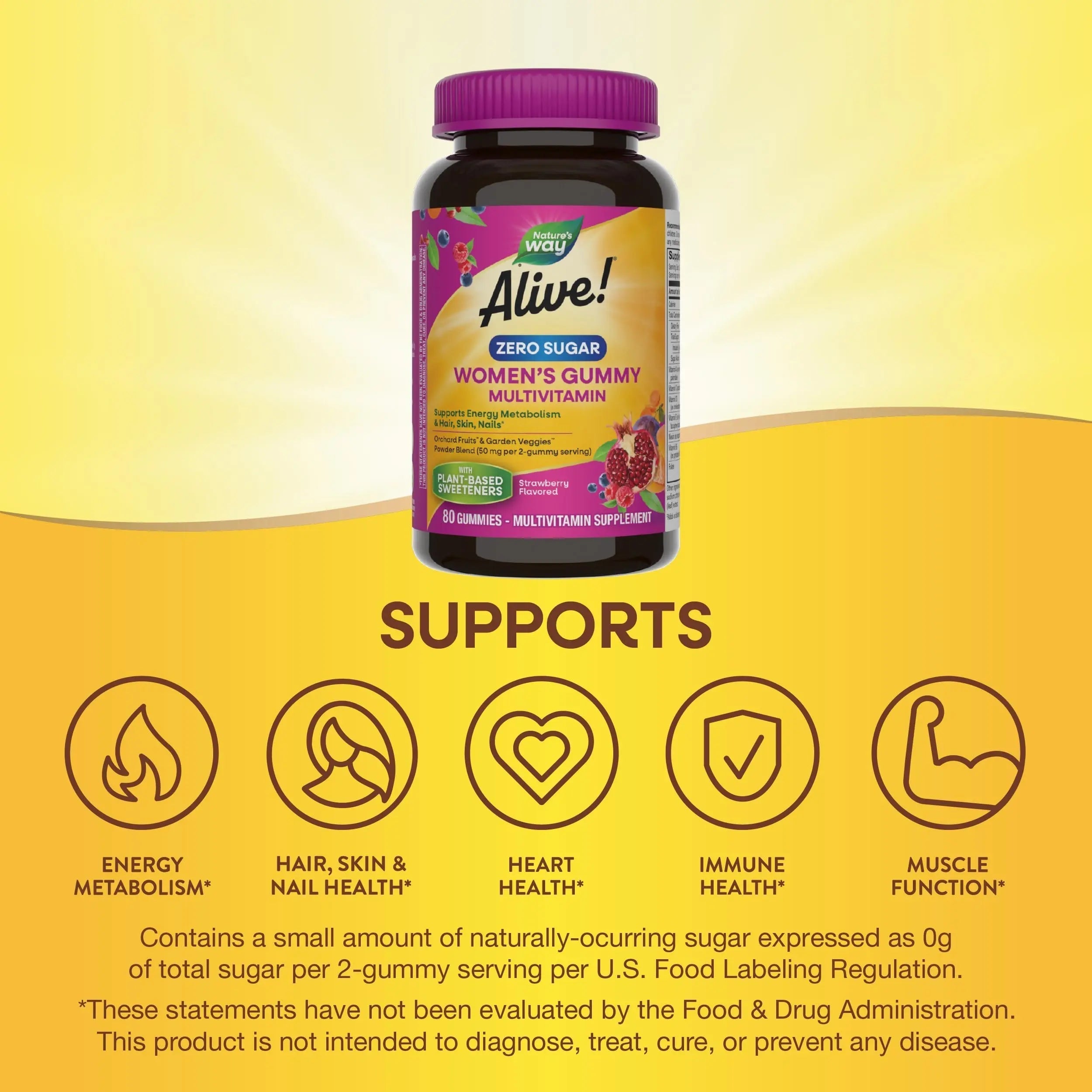 Nature’s Way Alive! Zero Sugar Women's Gummy Multivitamins, Energy Metabolism*, Hair, Skin, Nails*, B-Vitamins Nature's WayAu supplements