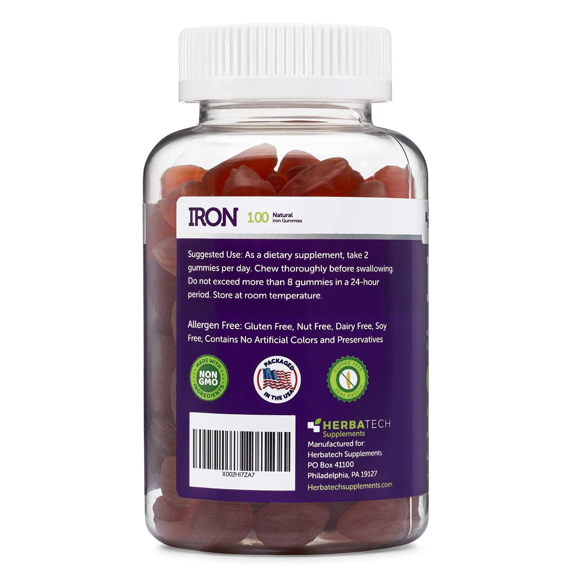 Iron Gummies for Adults and Kids, Chewable Multivitamin Supplement with Iron, Vitamin C, A, B, Zinc, Folic Acid, and Biotin (Grape Flavored) Vegan Safe Herbatech SupplementsAu supplements