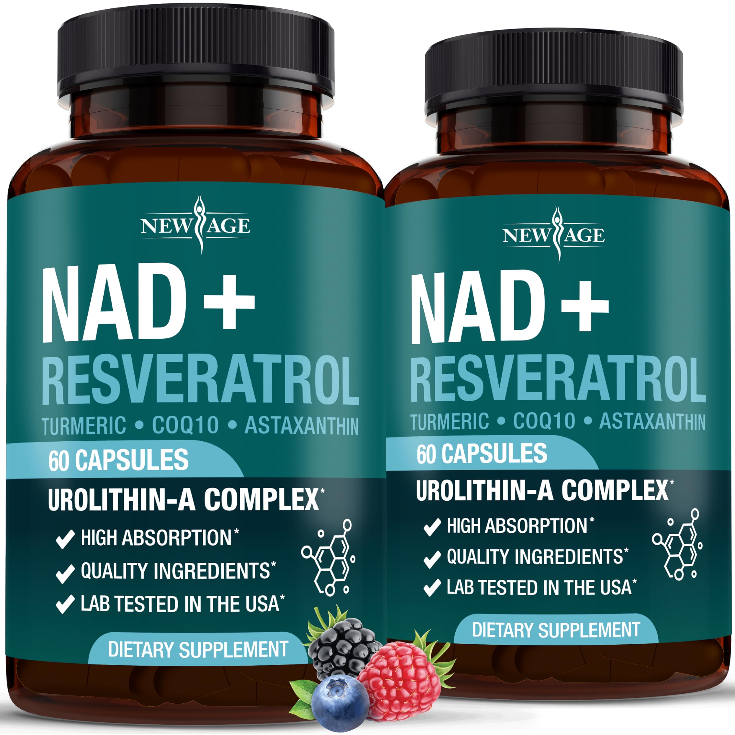 NEW AGE NAD+ Supplement Complex – NAD+ 300 mg with Astaxanthin, Urolithin A, Resveratrol, CoQ10 & Antioxidant Blend – Cellular Energy, Support or Women & Men – Vegan, Non-GMO- 120 Count NEW AGEAu supplements