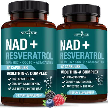NEW AGE NAD+ Supplement Complex – NAD+ 300 mg with Astaxanthin, Urolithin A, Resveratrol, CoQ10 & Antioxidant Blend – Cellular Energy, Support or Women & Men – Vegan, Non-GMO- 120 Count NEW AGEAu supplements