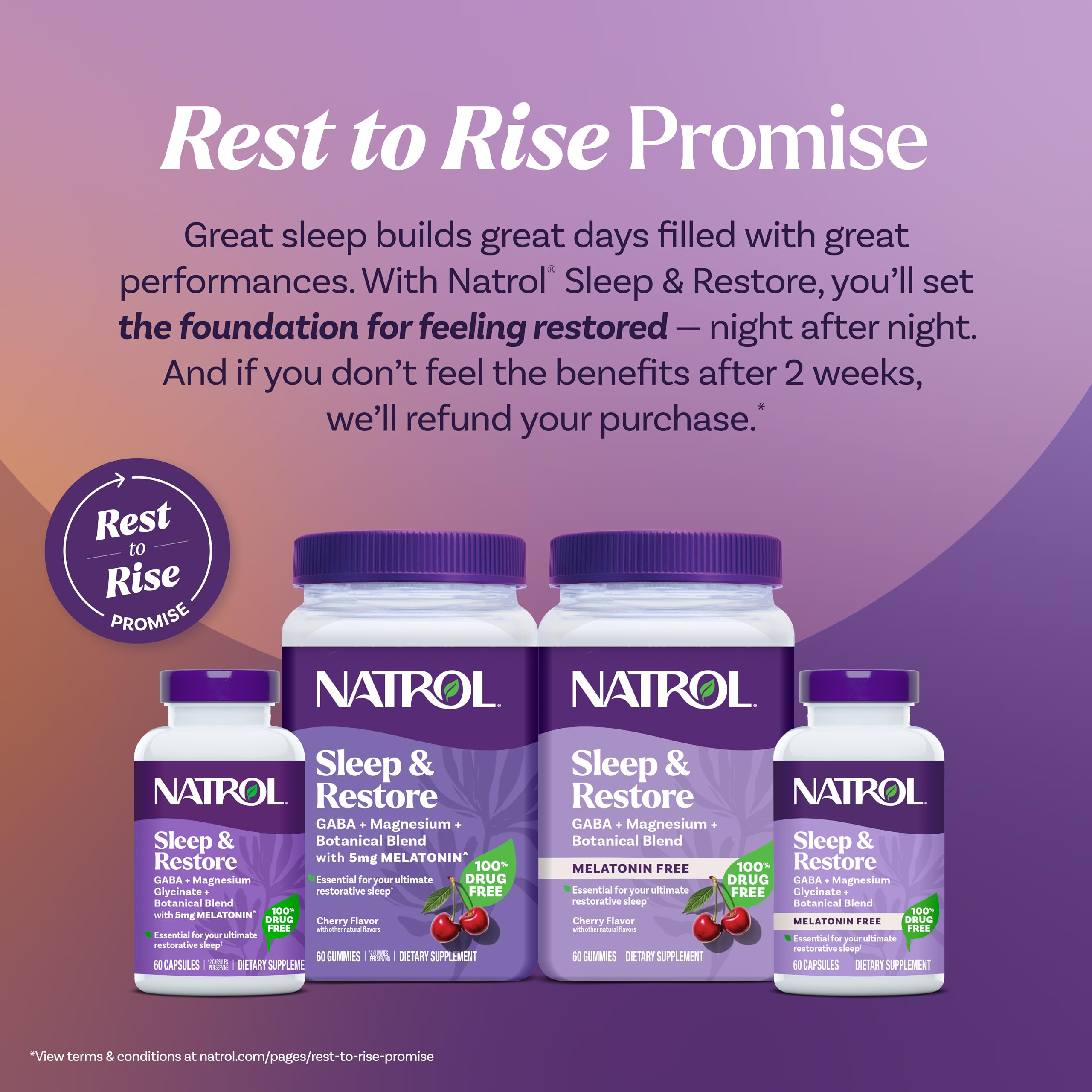 Natrol Sleep + Restore Magnesium Glycinate Blend Gummies with Melatonin 5mg - Calm Magnesium with GABA, Botanical Blend, Cherry Flavor, 60 Gummies NatrolAu supplements