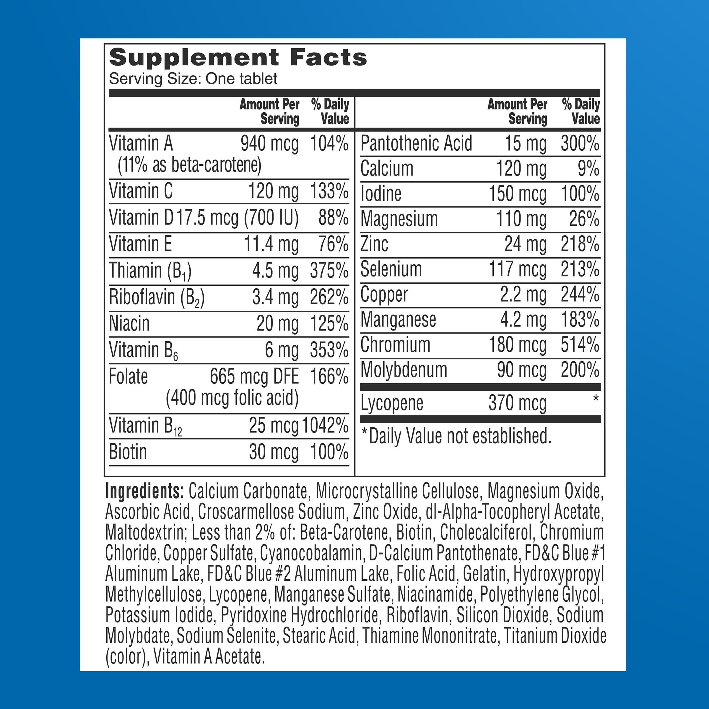 One A Day Men’s 50+ Multivitamins, Supplement with A, C, D, E and Zinc for Immune Health*, Calcium & More, 100 Tablets ONE A DAYAu supplements