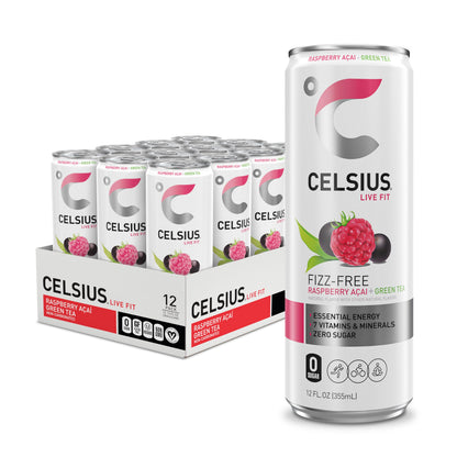 CELSIUS Raspberry Acai Green Tea, Functional Essential Energy Drink 12 Fl Oz (Pack of 12) Packaging may vary CELSIUSUS supplements