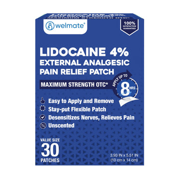 WELMATE - 4% Lidocaine Numbing Patch - Maximum Strength - Temporary Relief of Pain, Back, Neck, Shoulders, Knees, Elbows, Minor Skin Irritations - Topical Analgesic Unscented - 30 ct WELMATEAu supplements