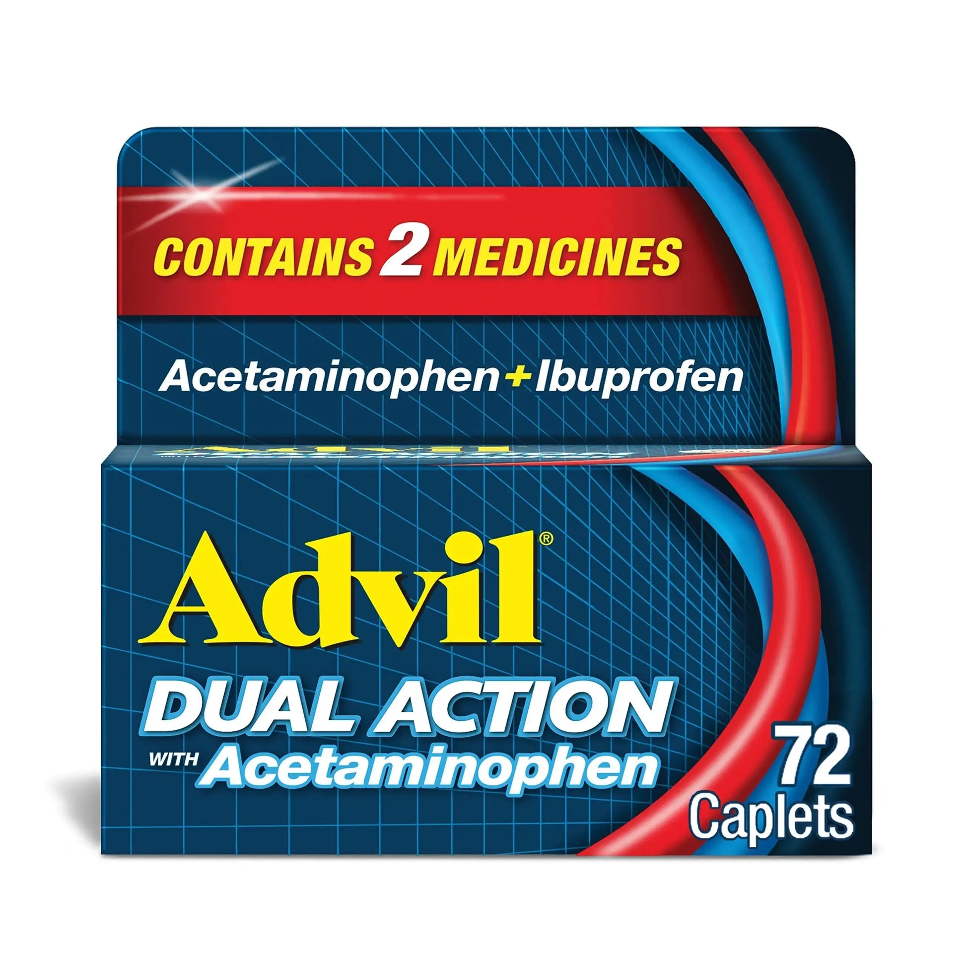Advil Dual Action Coated Caplets with Acetaminophen, 250 Mg Ibuprofen and 500 Mg Acetaminophen Per Dose (2 Dose Equivalent) for 8 Hour Pain Relief - 72 Count AdvilAu supplements