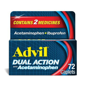 Advil Dual Action Coated Caplets with Acetaminophen, 250 Mg Ibuprofen and 500 Mg Acetaminophen Per Dose (2 Dose Equivalent) for 8 Hour Pain Relief - 72 Count AdvilAu supplements