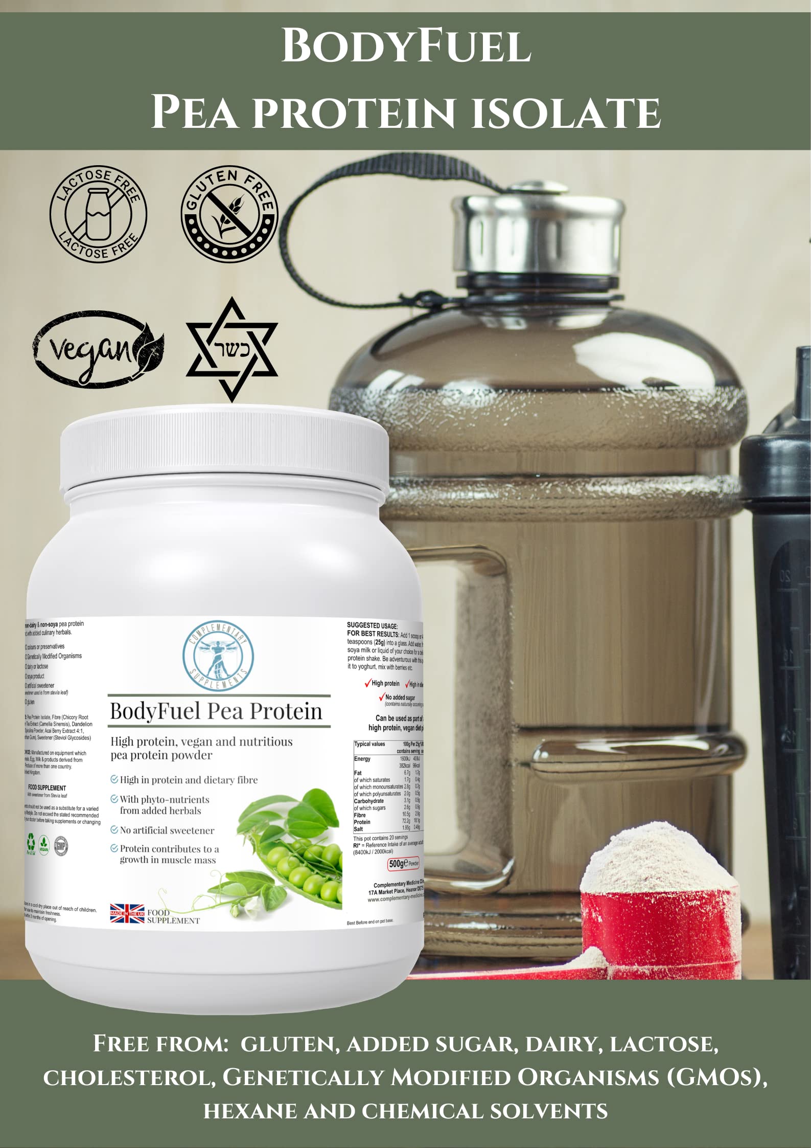 Complementary Supplements - BodyFuel Hypoallergenic Pea Protein Isolate Powder Plus Phytonutrients Complementary SupplementsAu supplements