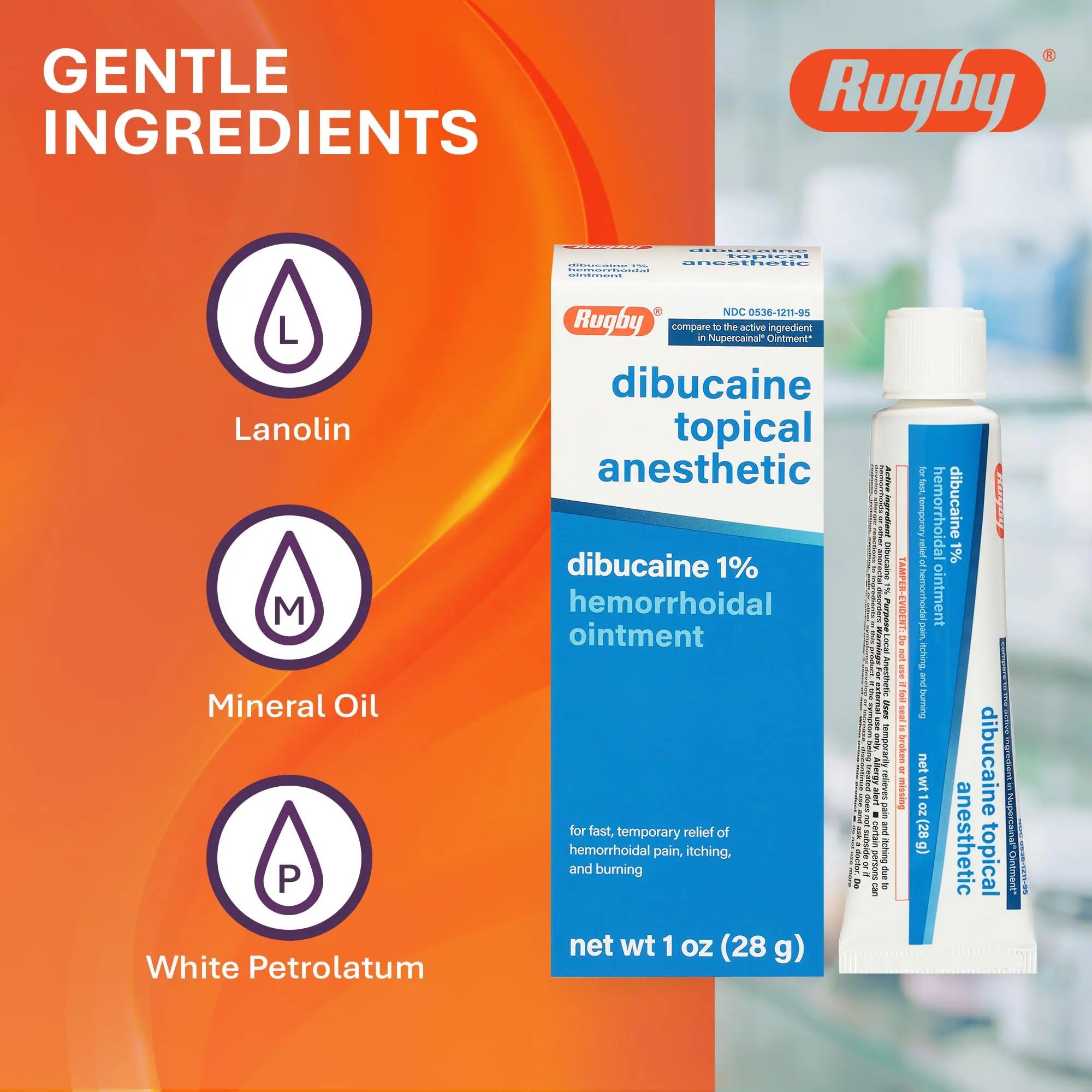 Rugby Dibucaine Topical Anesthetic 1% Hemorrhoid Ointment - Pain Relief Cream for Itching and Burning, Hemorrhoid Treatment, Anti Itch Cream 1 Oz (3 Pack) RUGBY LABORATORIESAu supplements