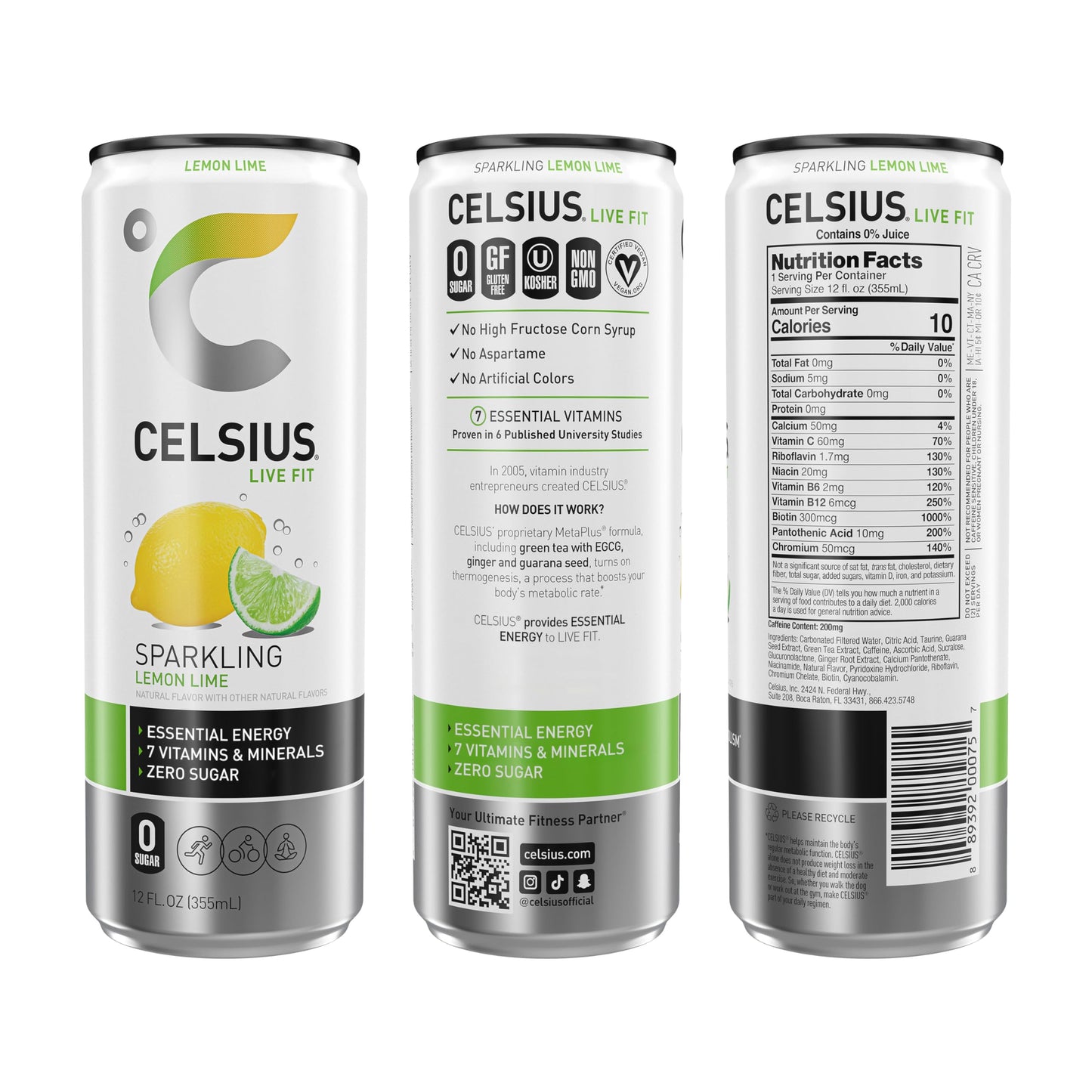 CELSIUS Sparkling Lemon Lime, Functional Essential Energy Drink, 12 Fl Oz (Pack of 12) CELSIUSUS supplements