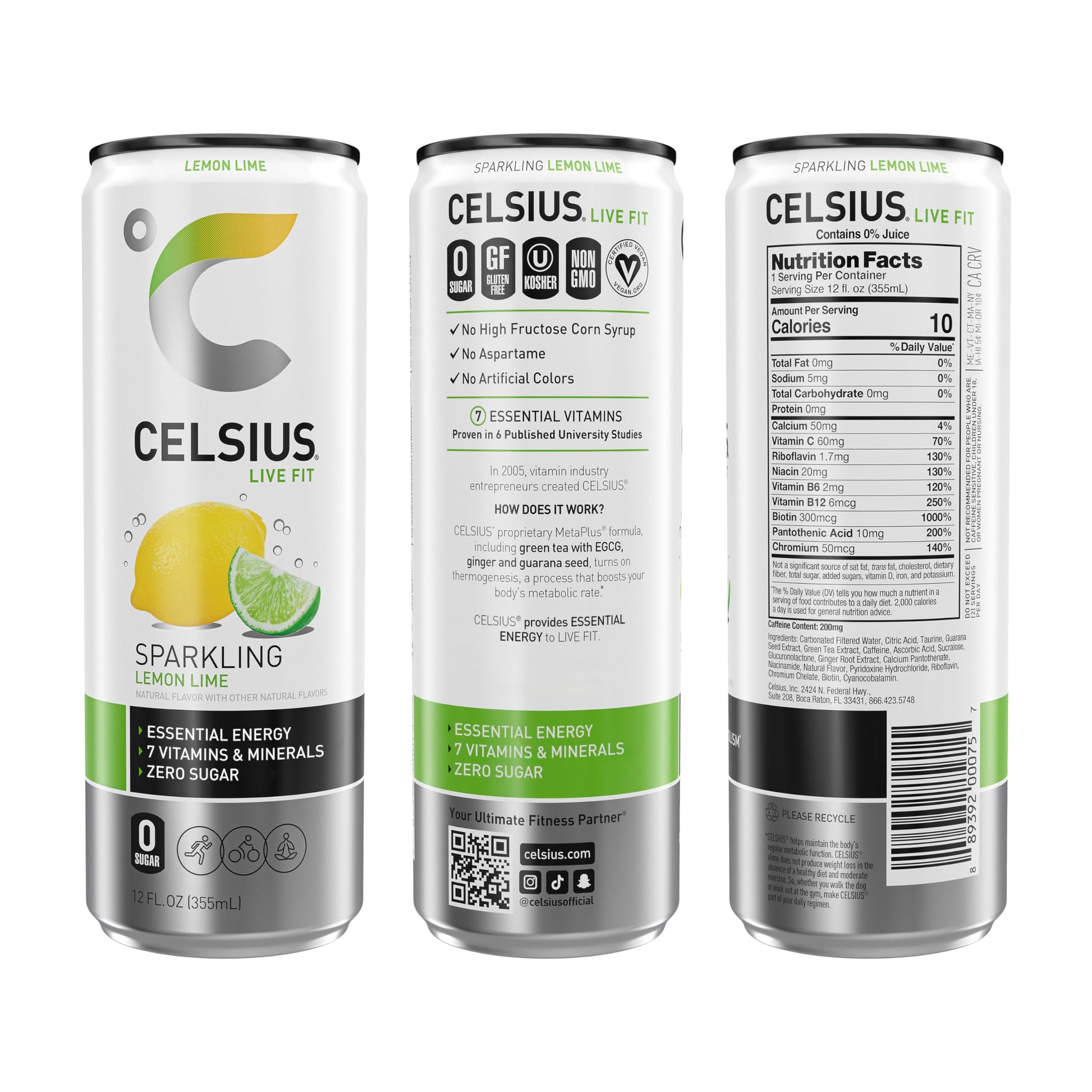 CELSIUS Sparkling Lemon Lime, Functional Essential Energy Drink, 12 Fl Oz (Pack of 12) CELSIUSUS supplements