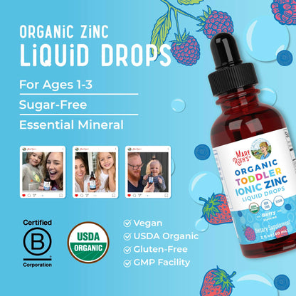 MaryRuth Organics USDA Toddler Liquid Drops | Zinc Sulfate | Immune Support Supplement| Skin Health | Vegan | Formulated for Ages 1-3 | Delicious Berry Flavor | 1 Month Supply | 2 Fl Oz MARYRUTH'SUS supplements