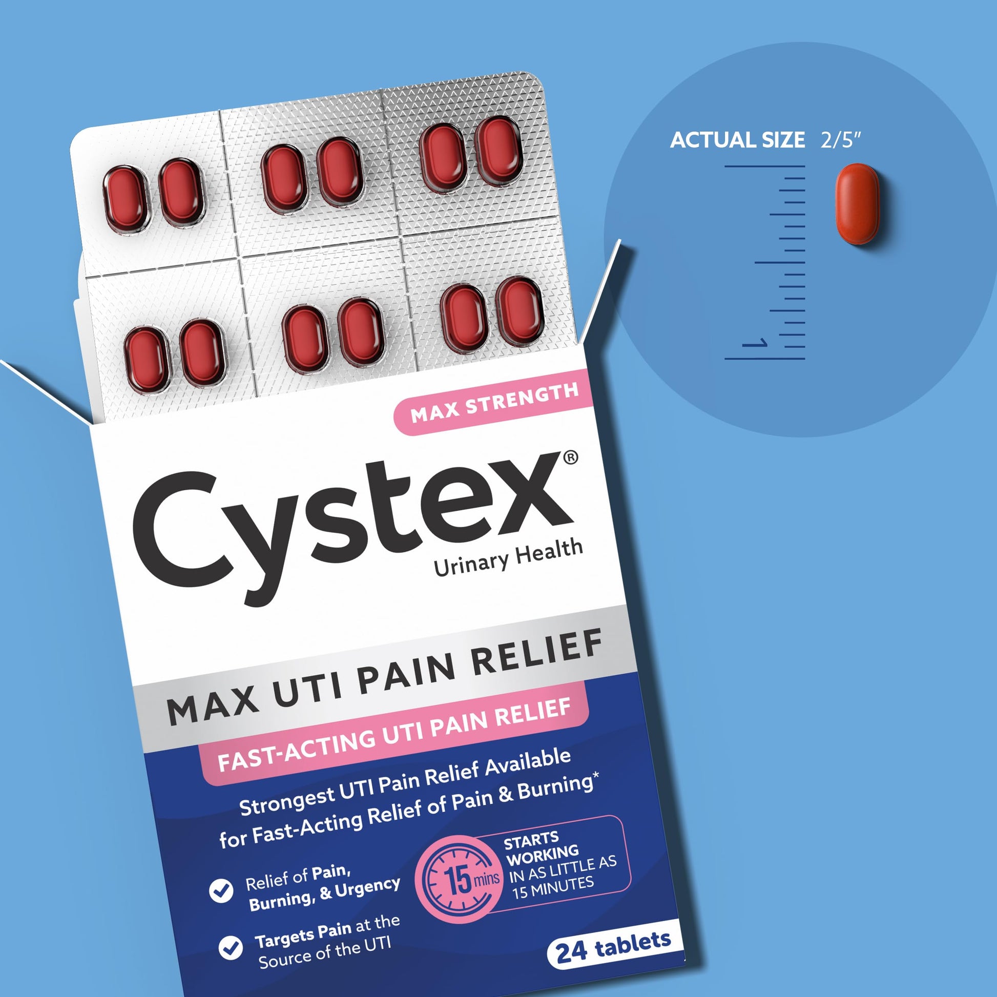 Cystex Maximum-Strength UTI Pain Relief Tablets - 99.5 mg Phenazopyridine HCl for Fast Relief of Burning, Urgency, & Bladder Discomfort - Non-Staining, Fast-Acting Formula - 24-Count CystexAu supplements