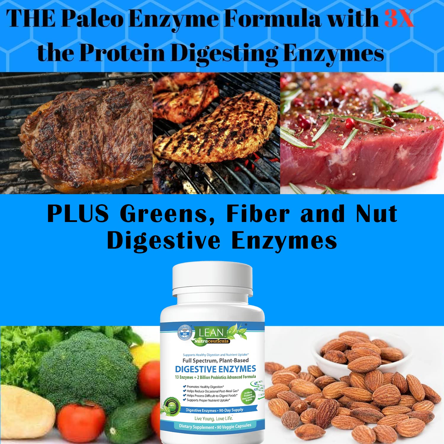Digestive Enzymes with Probiotics, 90 Day Gut Health Supplement, 90 Cap LEAN NutraceuticalsUS supplements