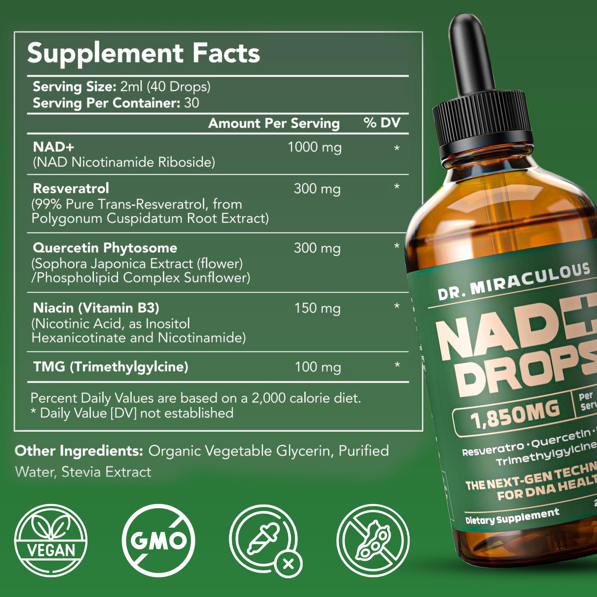 Dr. Miraculous Pure NAD+ Supplements 1850mg Liquid Drops for Women & Man | Nicotinamide Riboside Organic NAD Plus Boosting Supplement - Natural Lemon Flavor Dr. MiraculousAu supplements