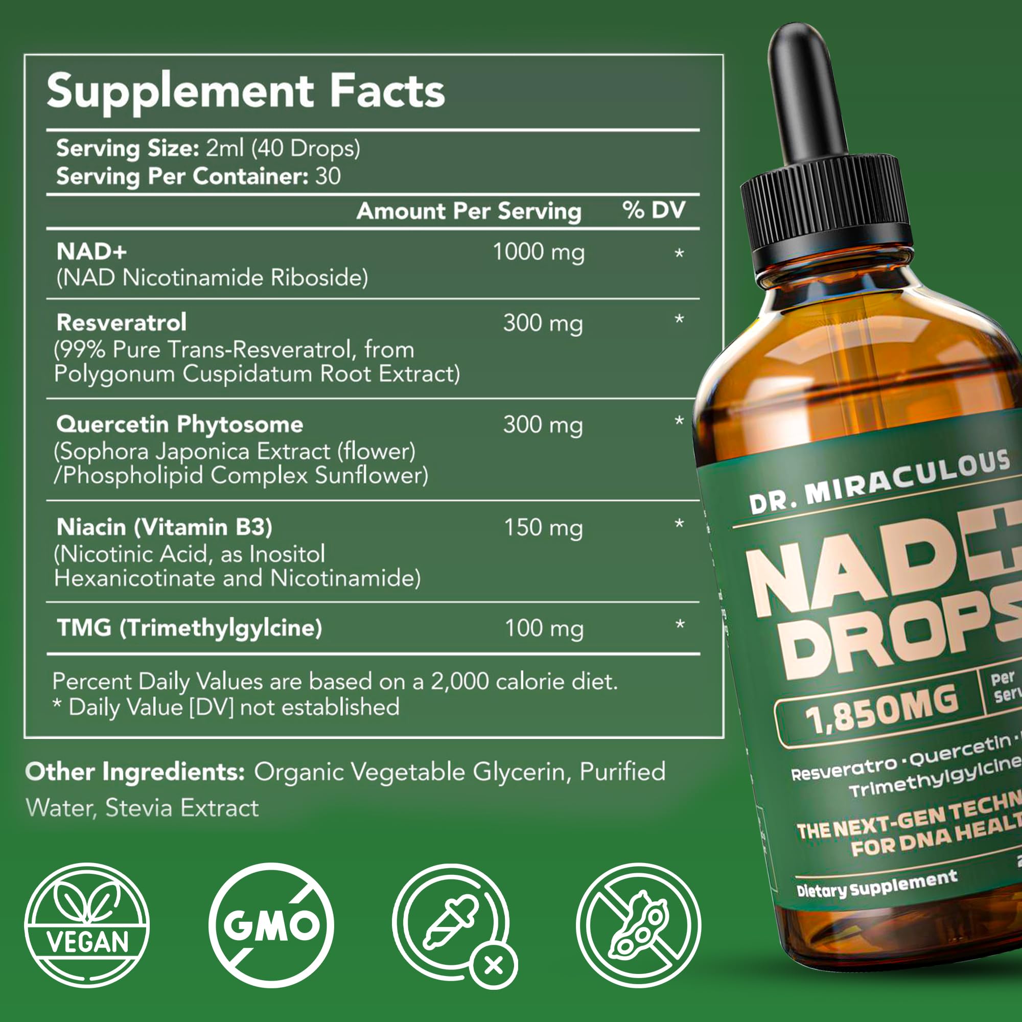 Dr. Miraculous Pure NAD+ Supplements 1850mg Liquid Drops for Women & Man | Nicotinamide Riboside Organic NAD Plus Boosting Supplement - Natural Lemon Flavor Dr. MiraculousAu supplements