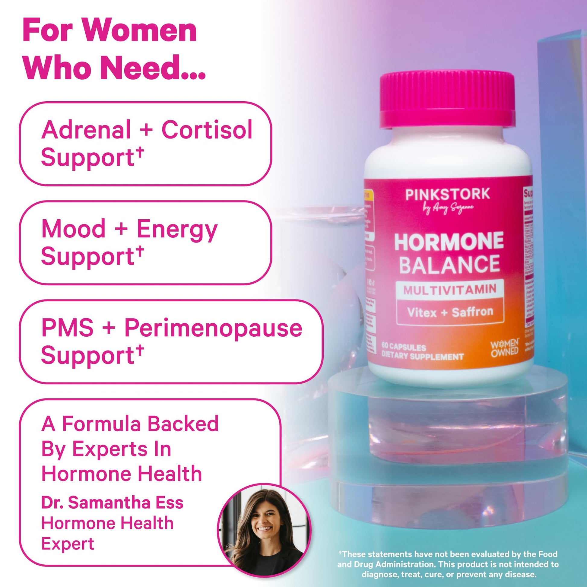 Pink Stork Hormone Balance Multivitamin for Women | 18-in-1 Vitex, Saffron, Ashwagandha, Magnesium | Mood, Energy, Cortisol, Adrenal Support | PMS, Perimenopause Support | 60 Vegan Capsules Pink StorkAu supplements