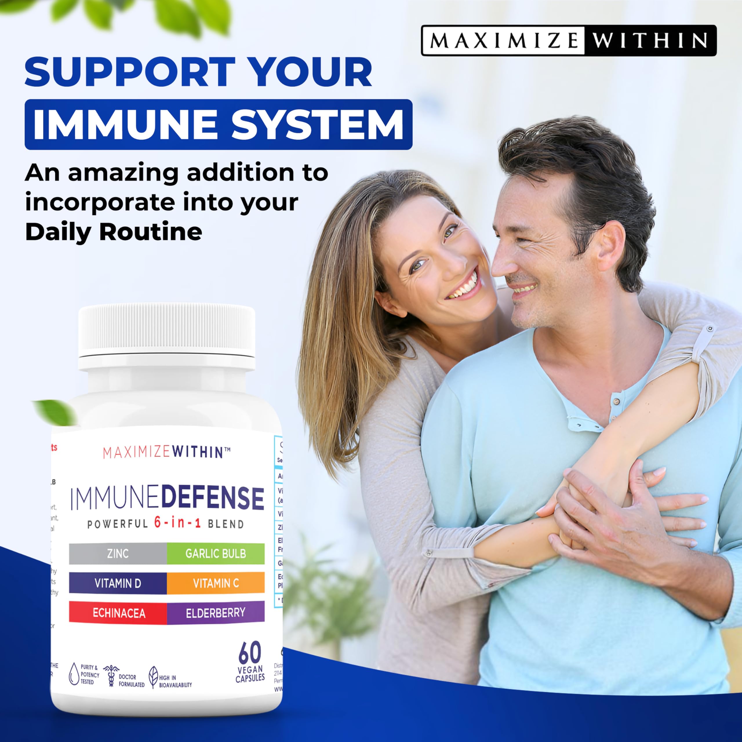 Maximum Slim Powerful 6-in-1 Immune Support Supplement with Zinc, Vitamin C, Elderberry, Vitamin D, Echinacea, & Garlic, 60 Count Maximum SlimAu supplements