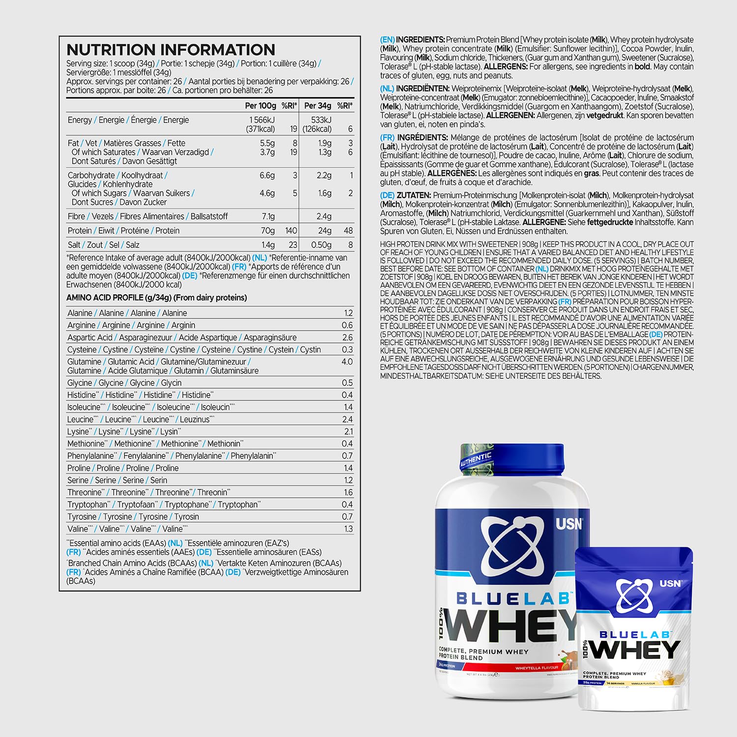 USN Blue Lab Whey Protein Powder: Wheytella - Whey Protein 908g - Post-Workout USNAu supplements