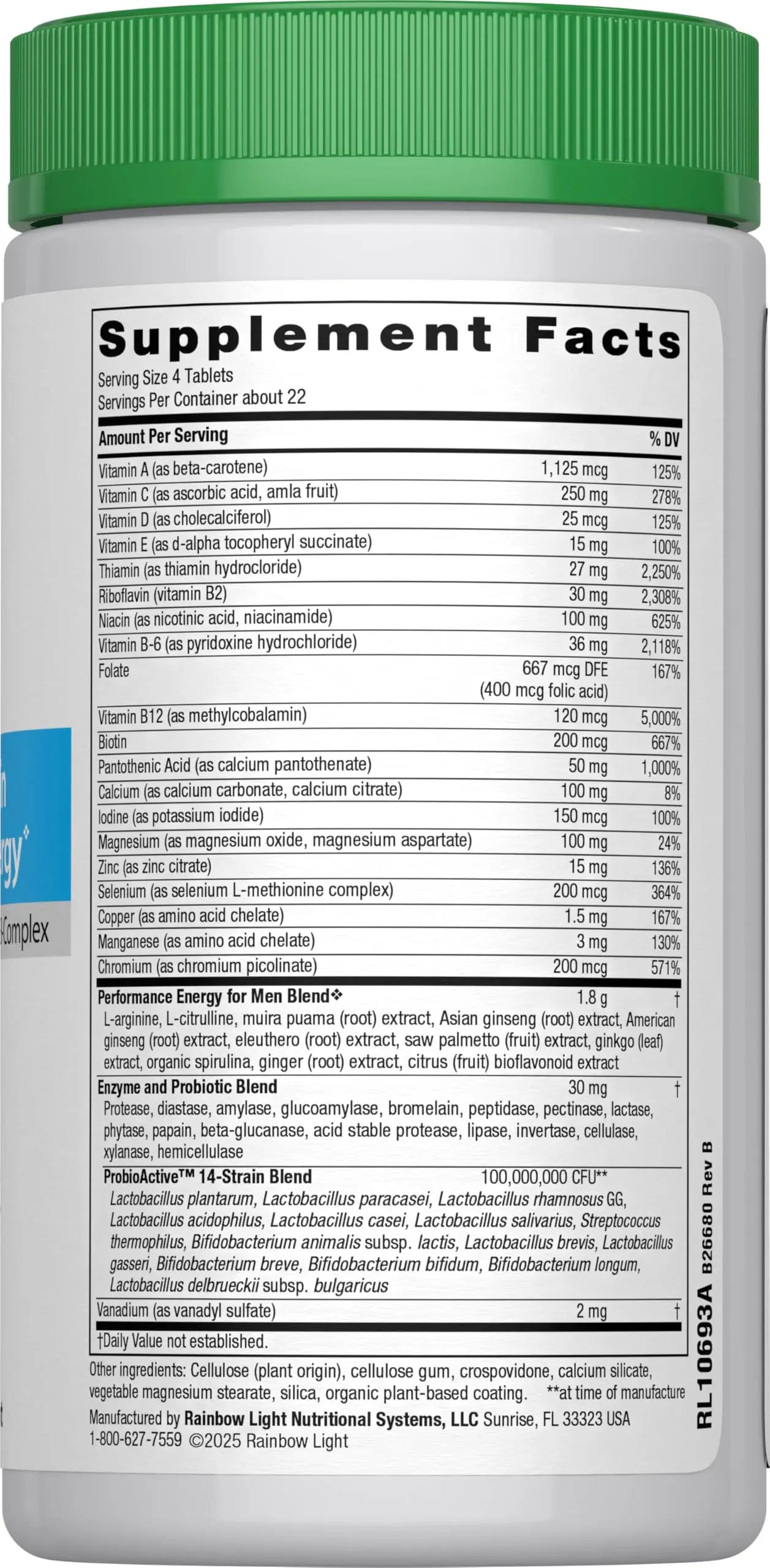 Rainbow Light Performance Energy Multivitamin for Men + | 90 Tablets | Real Food Nutrients | with Digestive Enzymes & Probiotics | Nitric Oxide Precursors Rainbow LightAu supplements