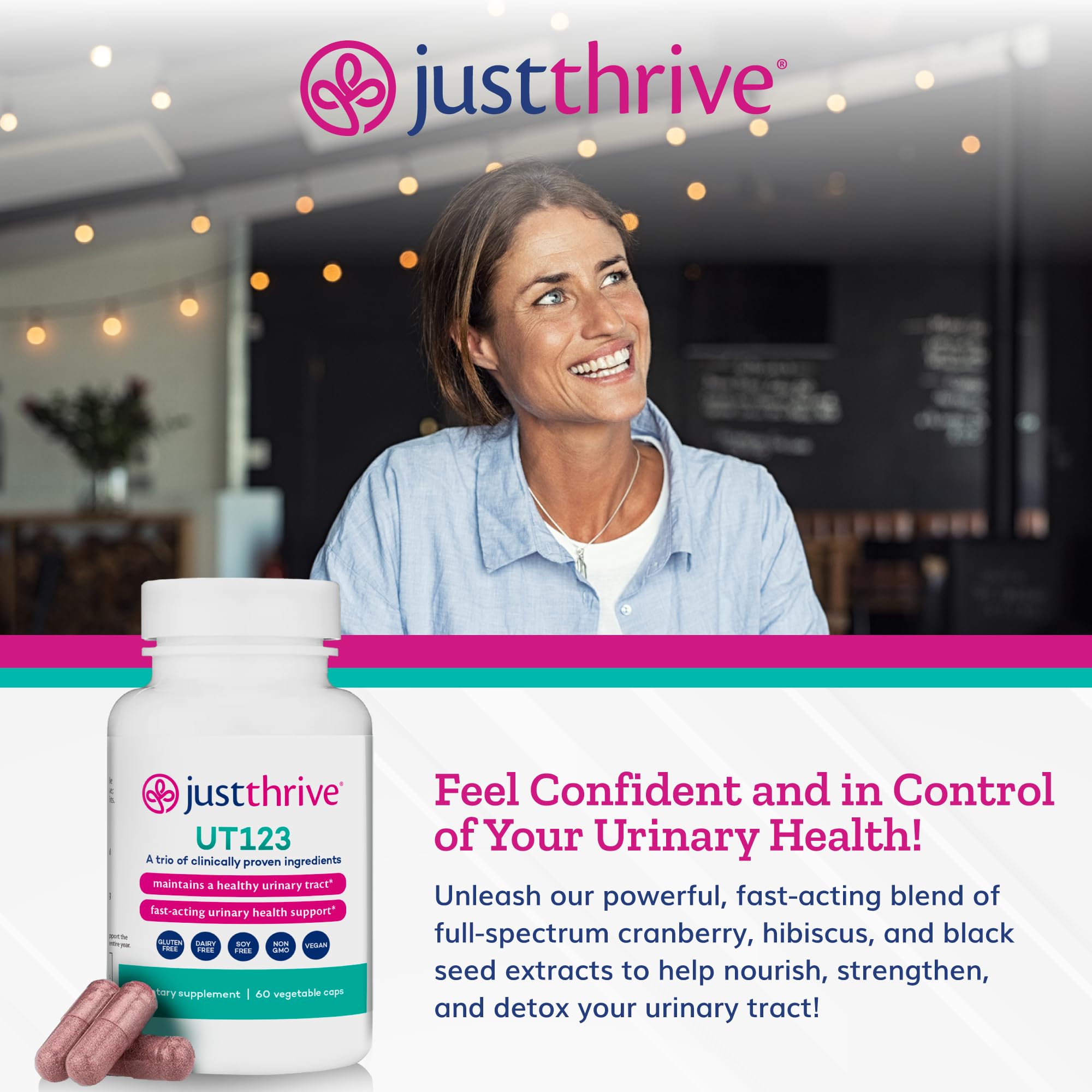 Just Thrive UT123 - Supports Urinary Tract Health for Women - Made with Cranberry, 60 Capsules Just ThriveUS supplements