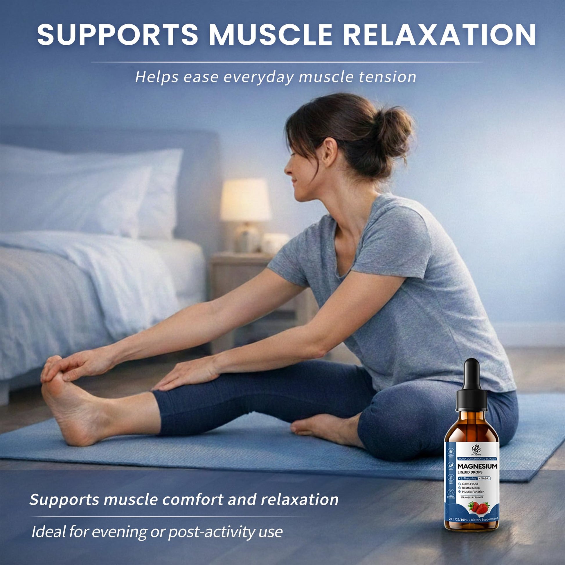 Liquid Magnesium Glycinate Drops for Nighttime Sleep & Calm Support, Triple Chelated Magnesium Complex with L-Theanine & GABA, Pre-Dissolved Liquid for Gentle Absorption, Strawberry Flavor, 2 Fl Oz iMATCHMEAu supplements