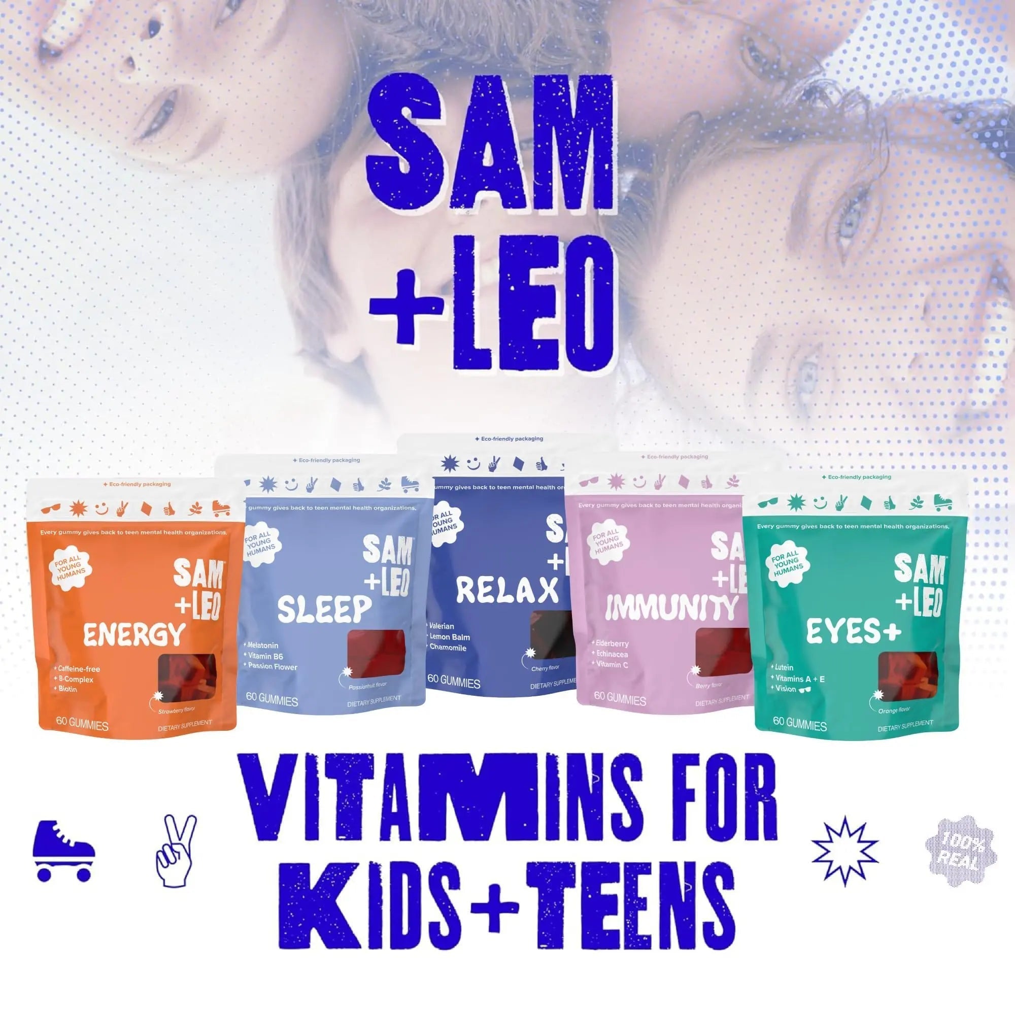 SAM+LEO Vitamin B Complex Gummies with Biotin for Kids & Teens - Caffeine-Free Focus & Energy Support Supplement Gummies | SAM+LEOAu supplements