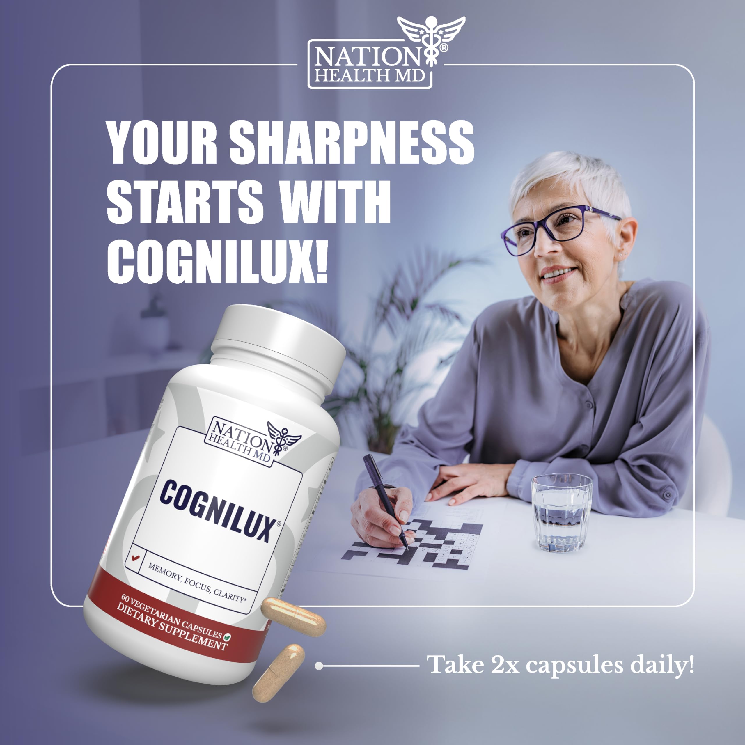 NATION HEALTH MD Cognilux - Brain Supplements for Memory and Focus - Nootropic Focus Supplement with Niacin, Vitamin B6, GABA and More - Memory Supplement for Brain, Brain Health NATION HEALTH MDAu supplements