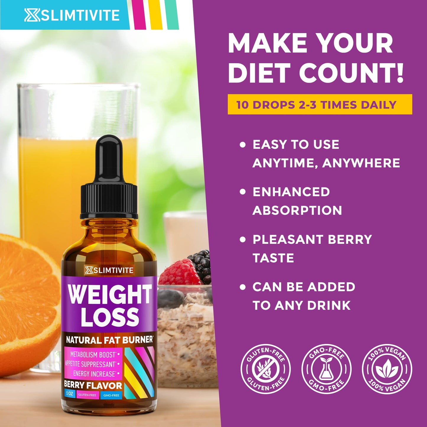 Slimtivite Weight Loss Drops - Diet Fat Effective Appetite Suppressant & Metabolism A.VogelUS supplements
