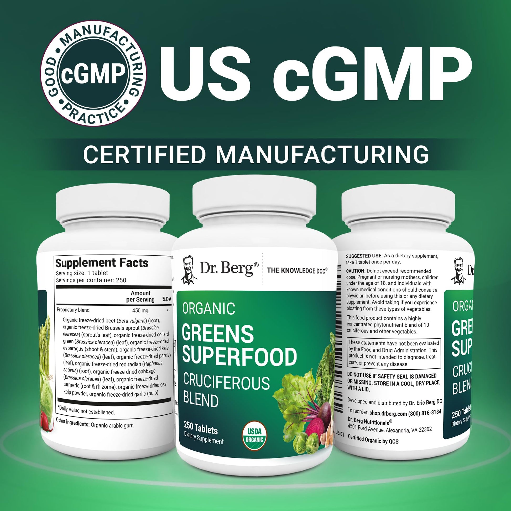 Dr. Berg's Greens Superfood Cruciferous Vegetable Tablets - Vegetable Supplements for Adults w/ 11 Phytonutrient Super Greens Tablets - Energy, Immune System & Liver Veggie Tablets - 250 Tablets Dr. Berg NutritionalsAu supplements