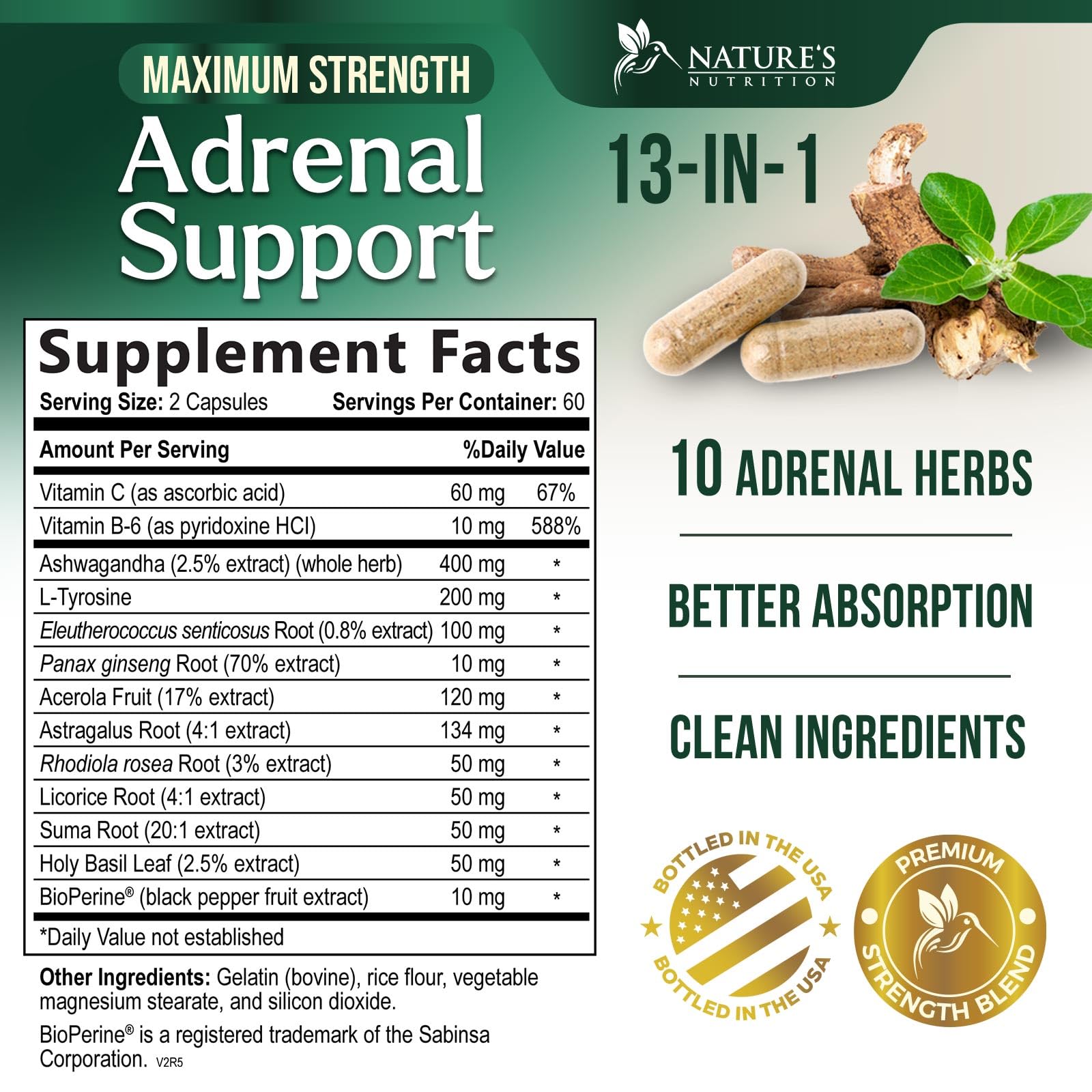 Nature's Nutrition Adrenal Support Supplements Cortex Complex, Best Energy Supplement, Supports Health & Energy Levels, Daily Ashwagandha for Women & Men, Supports Immune System, 120 Capsules Nature's NutritionAu supplements
