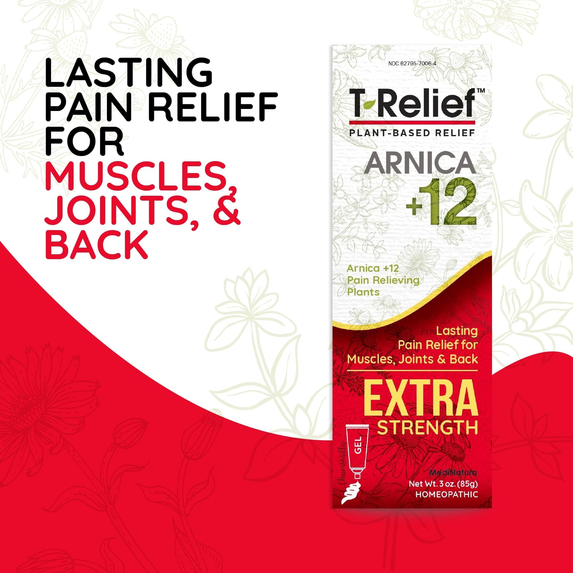 MediNatura T-Relief Extra Strength Gel Arnica +12 Natural Relieving Actives for Back Pain Joint Soreness Muscle Aches & Stiffness Whole Body Fast Acting Relief for Women & Men - 3 oz MediNaturaAu supplements