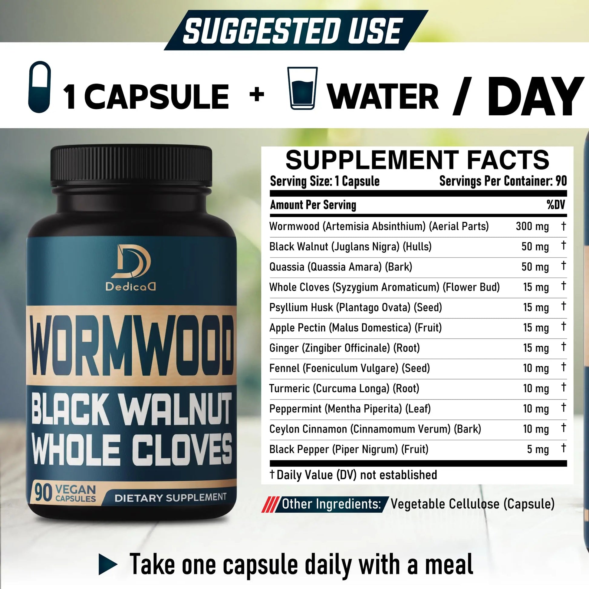 DEDICAD 12in1 Wormwood Black Walnut Clove Capsules - Immune, and Mood Support - 3 Month Supply - 90 Vegan Capsules DEDICADnz supplements