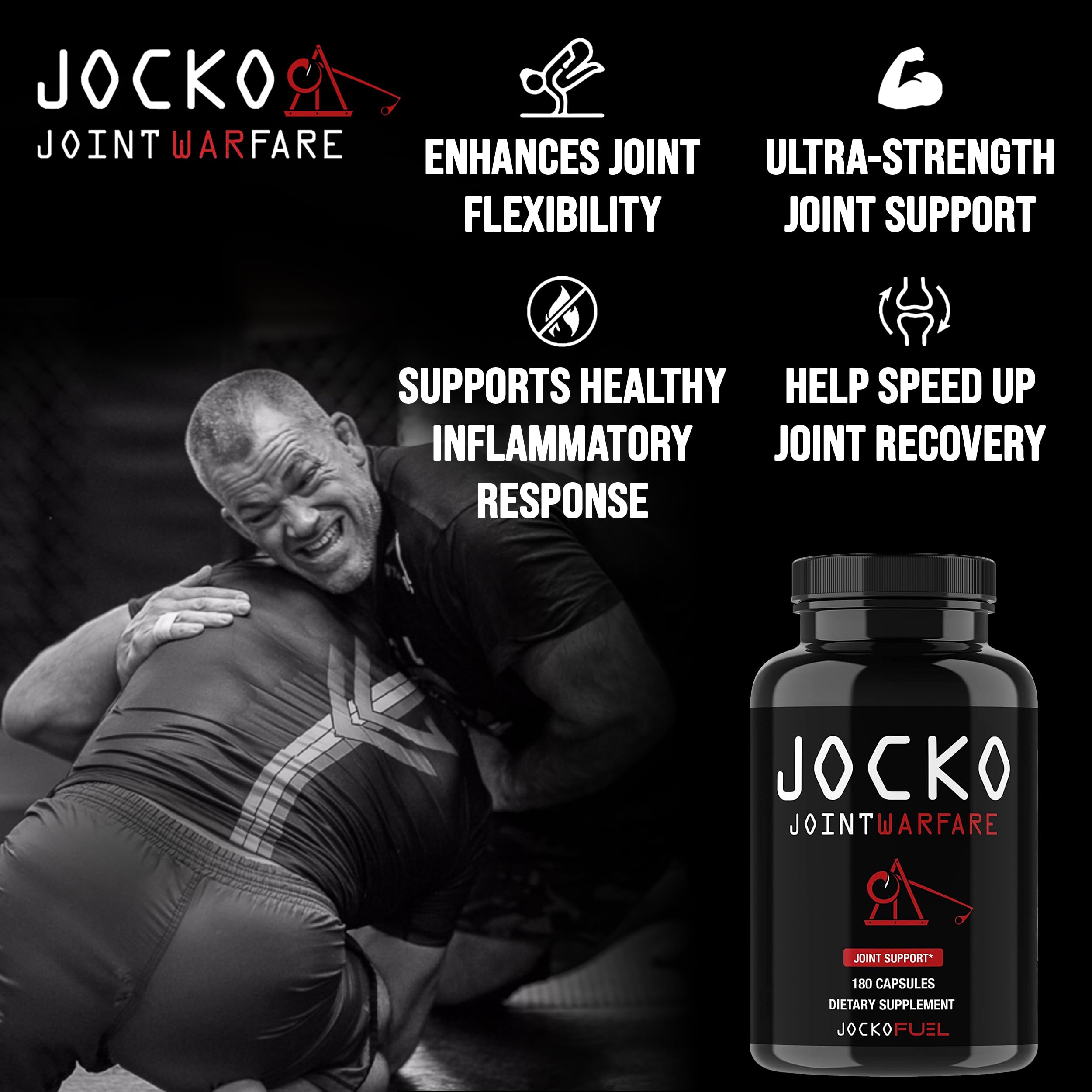 Jocko Fuel Joint Support Supplement - Glucosamine MSM for Joint Pain, Mobility, & Flexibility w/Turmeric & Boswellia (180 Capsules) Jocko FuelAu supplements