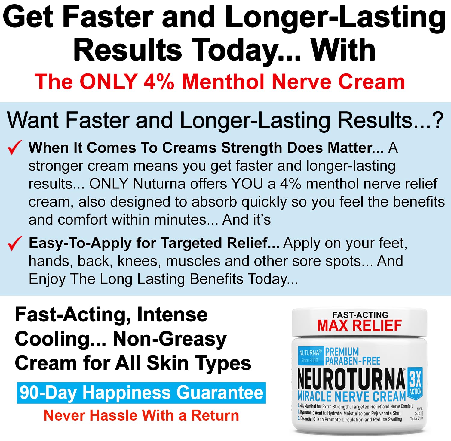 Neuropathy Nerve Relief Cream - Premium Nerve Cream 3X Action for Targeted Relief and Soothing Nerve Comfort - Maximum Strength with 4% Menthol, MSM for Feet Hands Legs Toes & Back - Extra Large 6 Oz NuturnaAu supplements