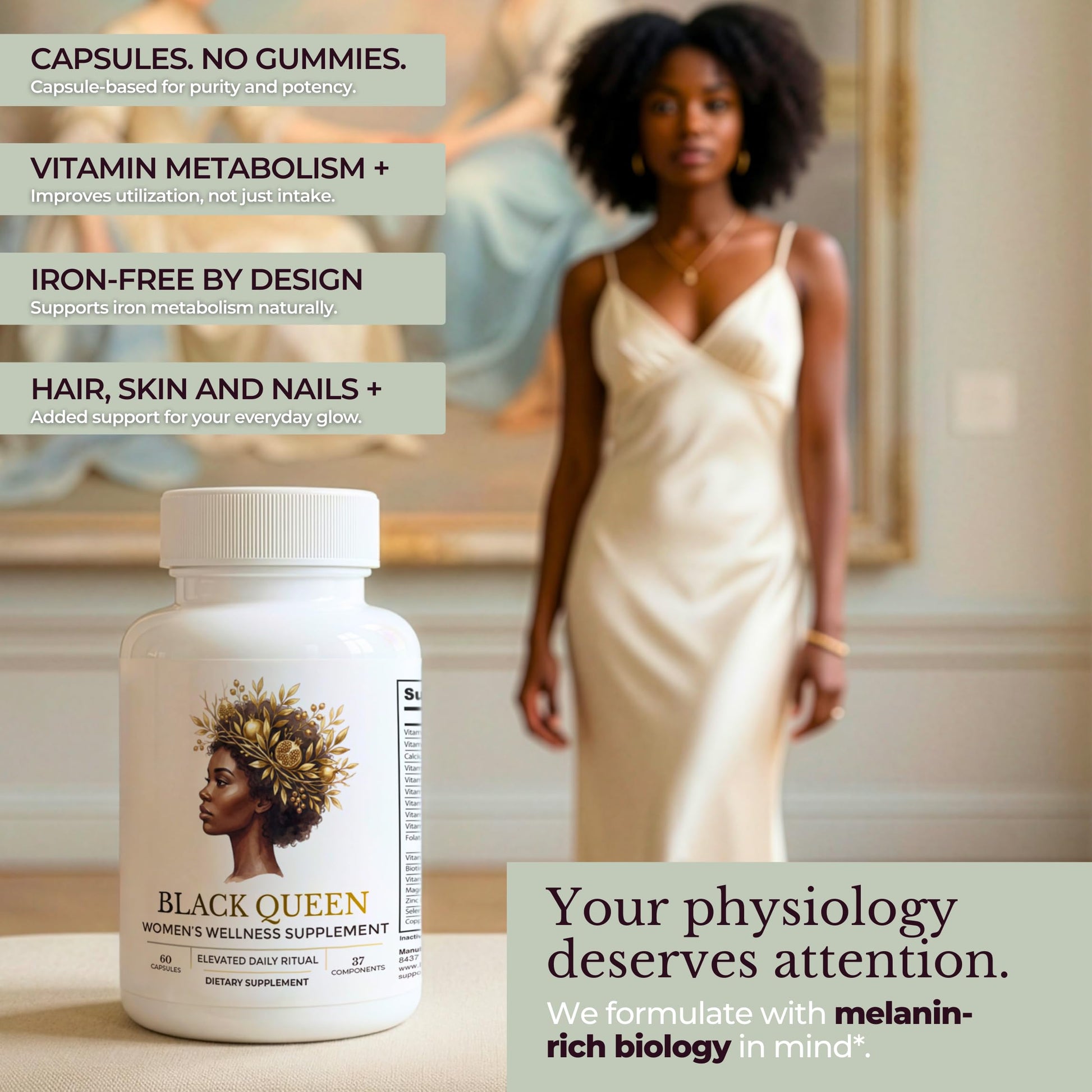 TODICAMP Melanin-Rich Physiology Women's Wellness Formula with 37 Active Ingredients - Daily Multivitamin for Women Hormone Balance, Energy Vitamins for Women, Biotin Supplement for Hair Skin & Nails TODICAMPAu supplements