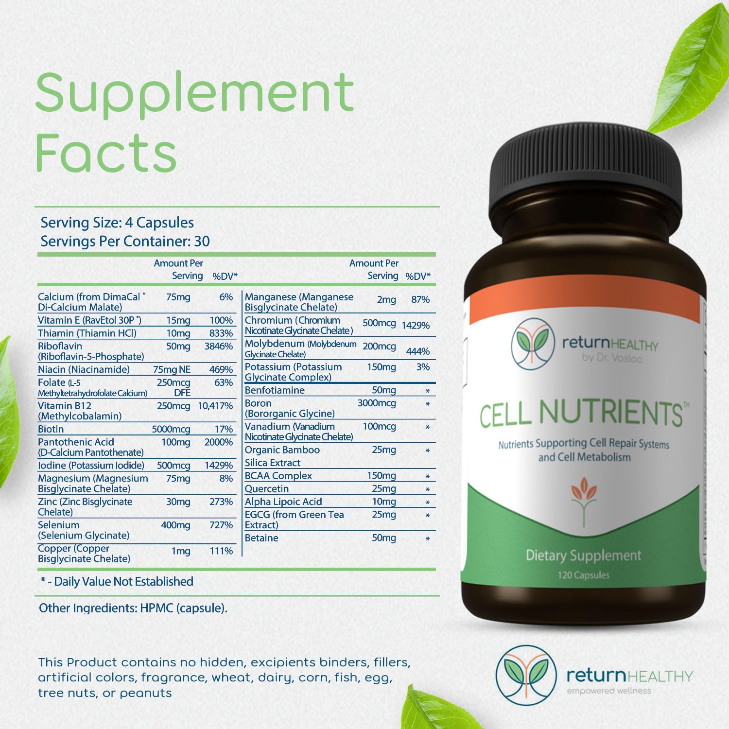 Return Healthy Cell Nutrients | Promotes Cell and Membrane Repair & Cell Metabolism | Helps Fight Tick-Borne Infections & More | Mitochondrial Supplements | Non-GMO, Vegan, 120 caps Return HealthyAu supplements