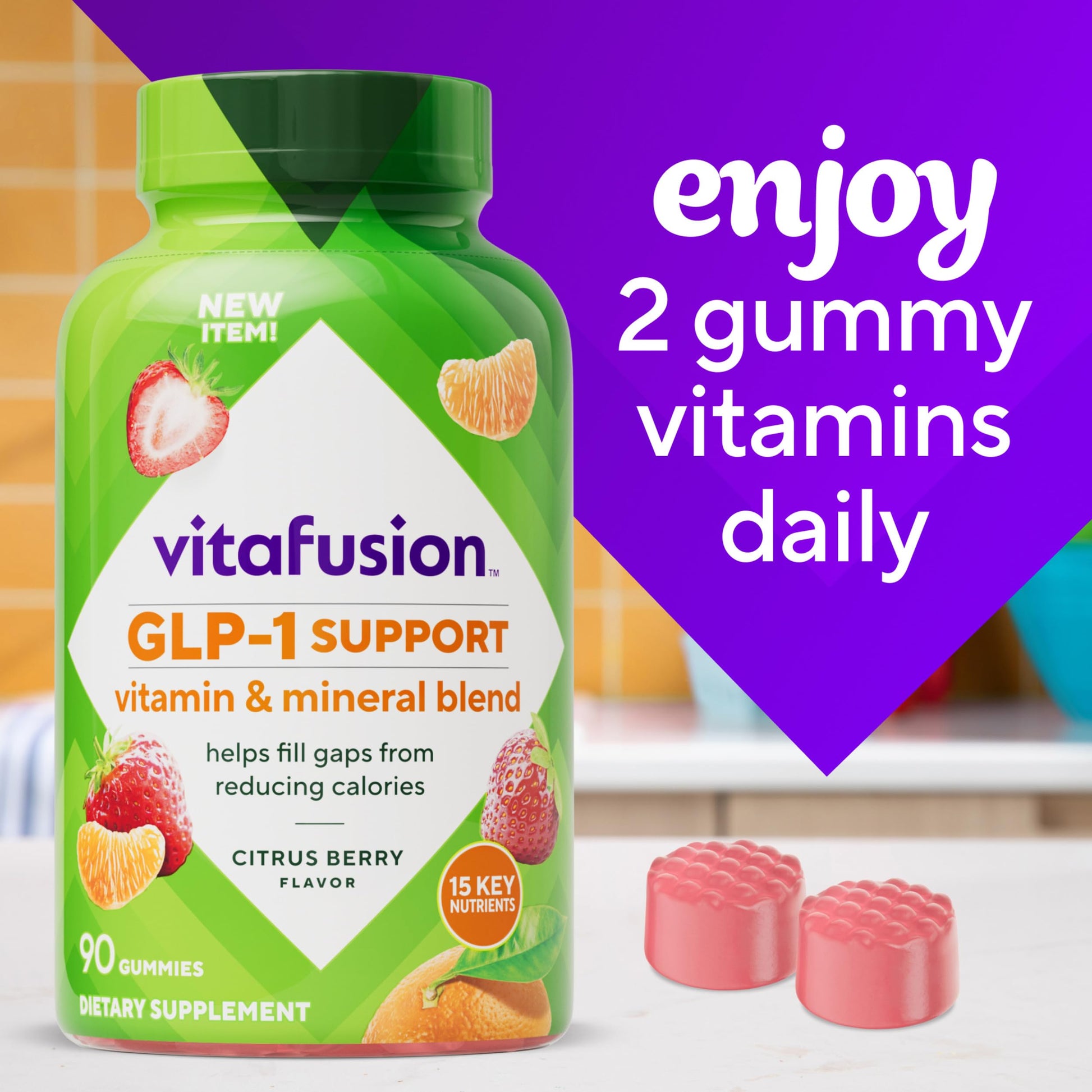 vitafusion GLP-1 Support Multivitamin, Vitamin and Mineral Blend, 15 Essential Nutrients, Citrus Berry Flavor, 90 Count, 45 Day Supply  VitafusionAu supplements