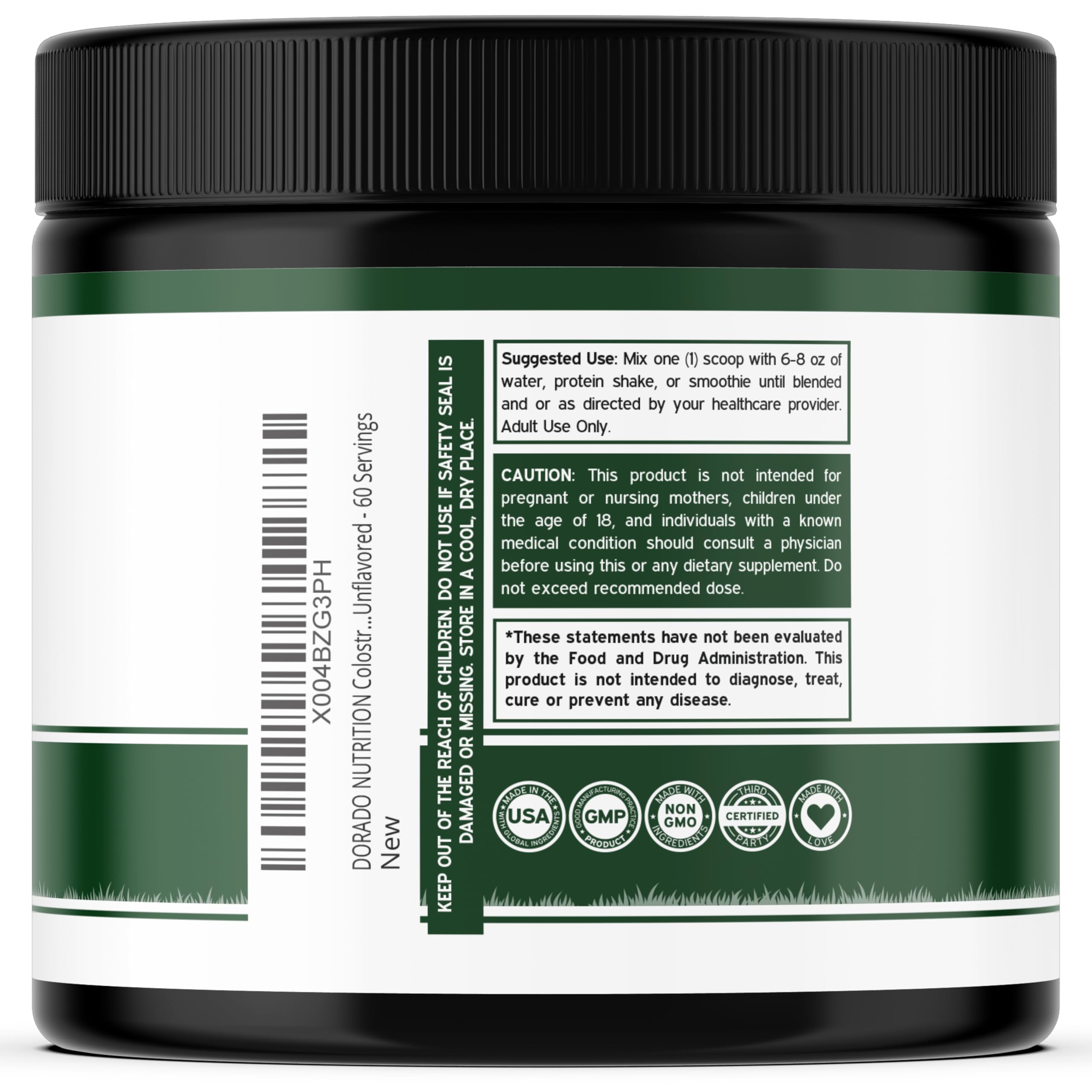 Colostrum Supplement Powder 90g (60 Servings of 1.5g Pure Bovine Colostrum Std. to Contain 20% IgG Immunoglobulins) Grass Fed Powder - No Fillers, Third Party Tested, Unflavored & Non-GMO DORADO NUTRITIONAu supplements