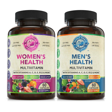 Womens Daily Multivitamins & Mens Daily Multivitamins Bundle (One Bottle Each) - Supports Holistic Wellness, Including Energy & Focus. Multivitamin & Multimineral Blend. Made in The USA. WHOLE WORLD WELLNESSAu supplements