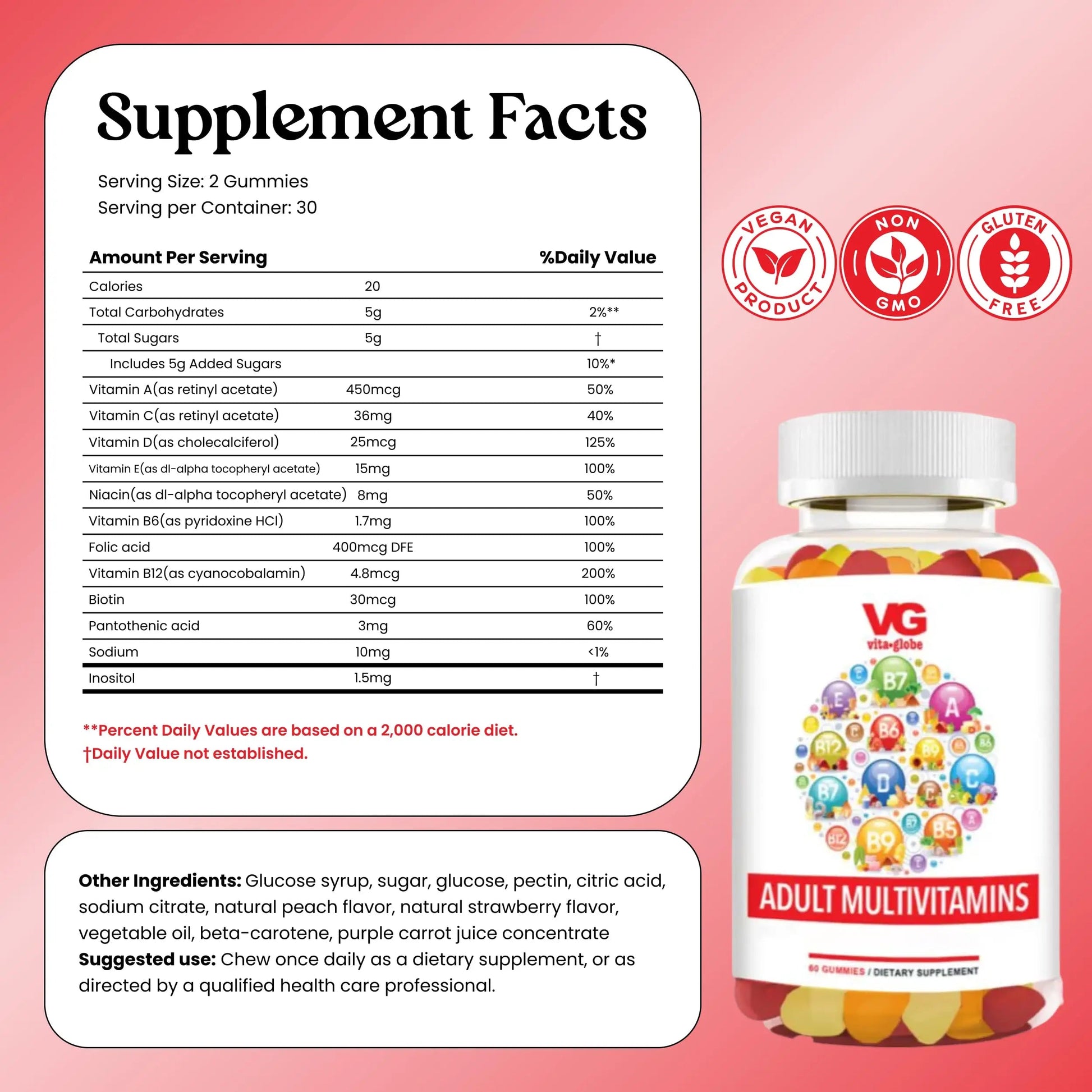 VITA GLOBE Adult Multivitamin Gummies – 9 Daily Vitamins with C, D, E, B6, B12, Folate & Biotin | Delicious Juicy Trio Orange VITA GLOBEAu supplements