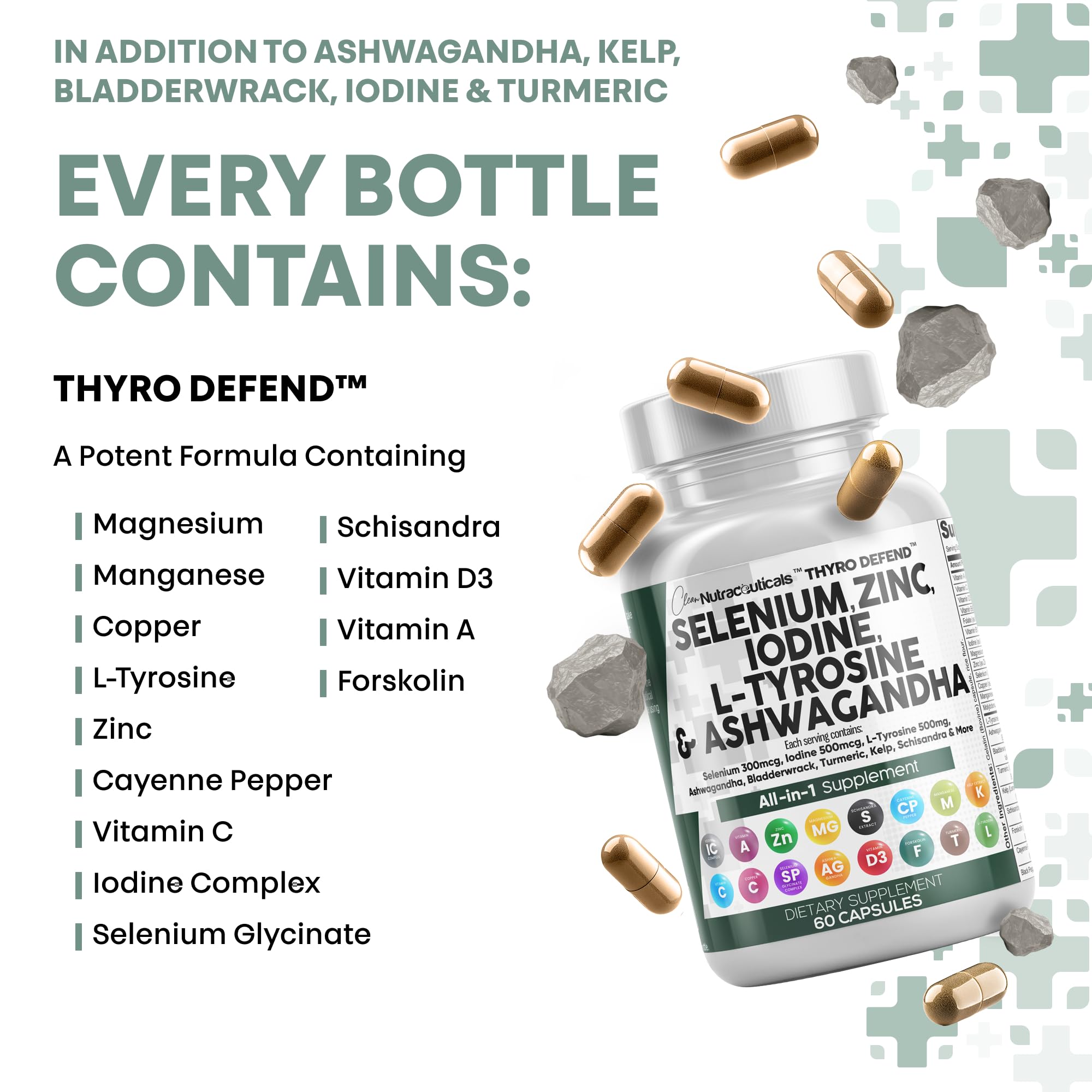 Clean Nutra Selenium 300mcg Iodine 500mcg Thyroid Support for Women & Men | L Tyrosine 500mg Ashwagandha Supplement Bladderwrack, Turmeric, Kelp, Schisandra Zinc Pills Capsule Supplements Clean NutraceuticalsAu supplements