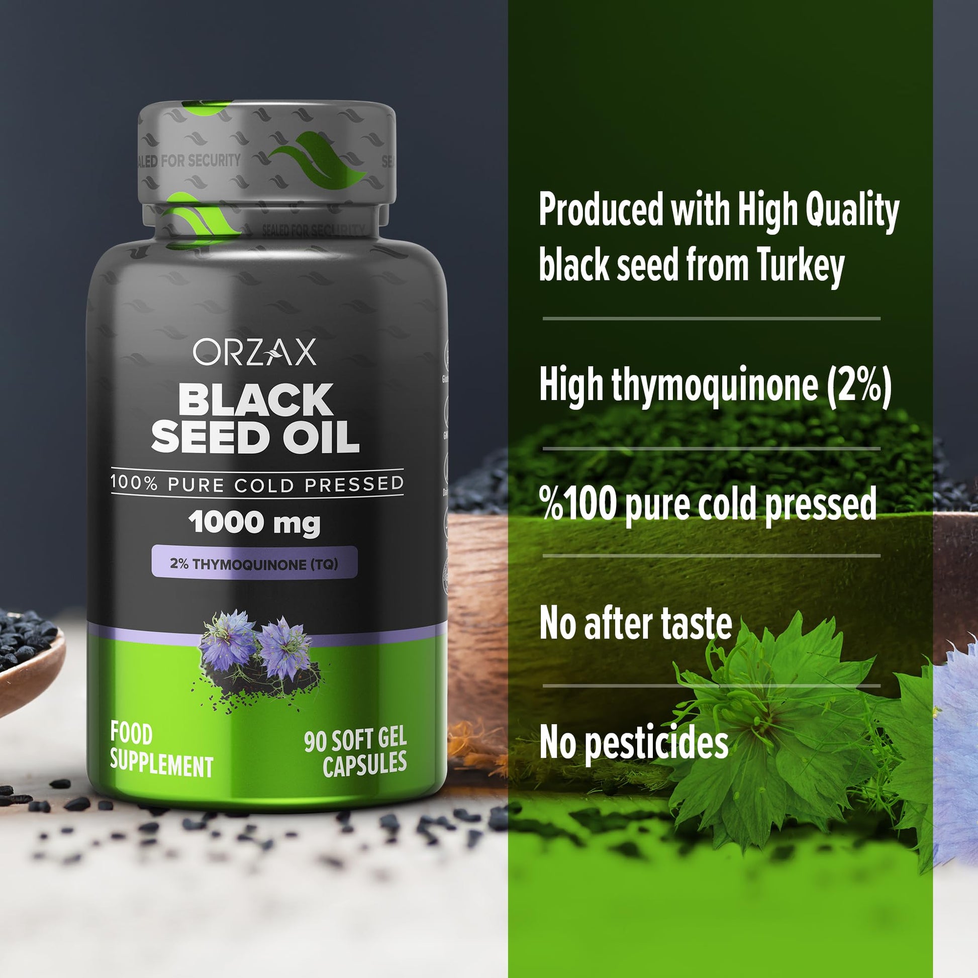 ORZAX Black Seed Oil Organic Cold Pressed Capsules with 2% Thymoquinone ORZAXAu supplements