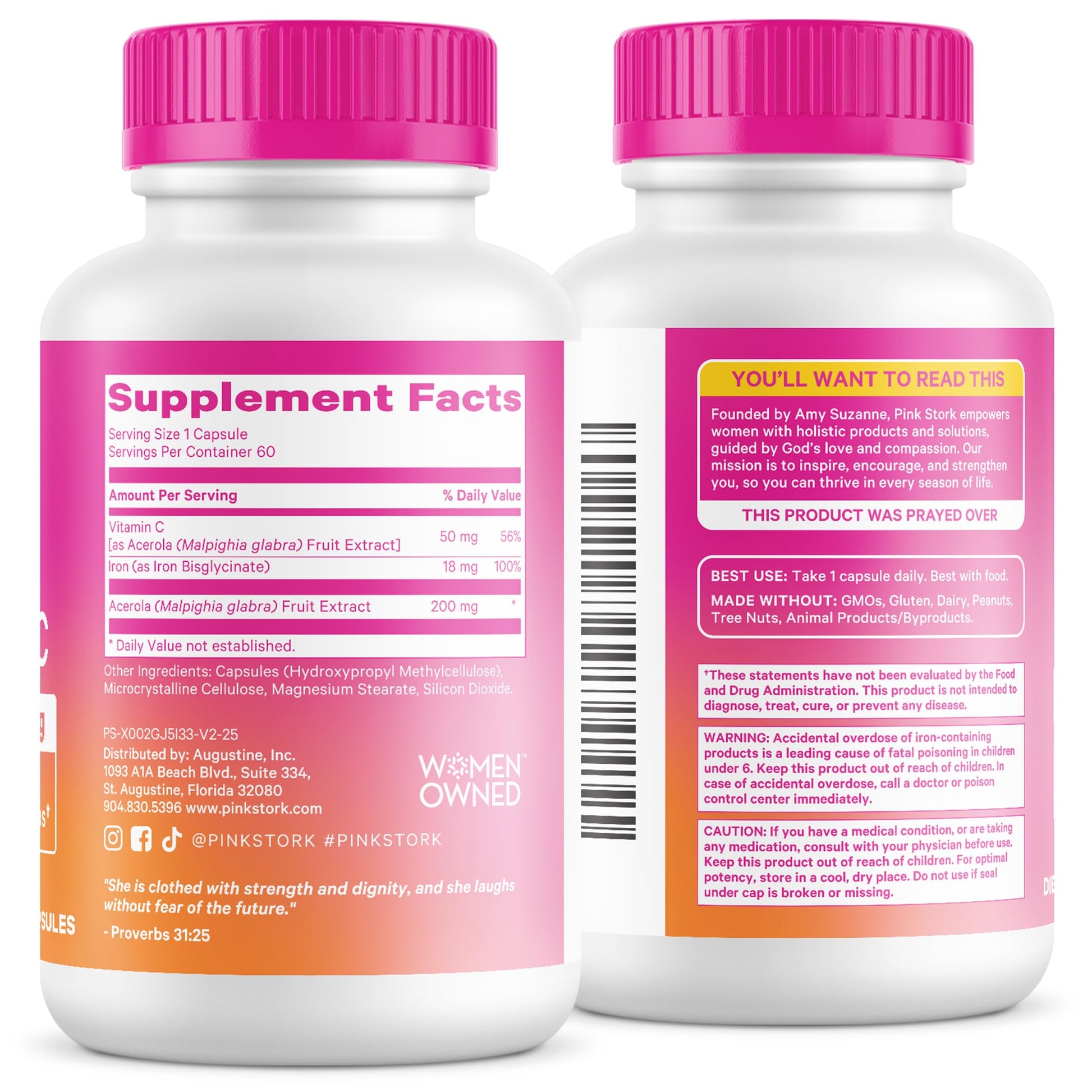 Pink Stork Iron for Women – 18 mg Non-Constipating Iron Bisglycinate + Vitamin C for Optimal Absorption – Energy, Focus, & Oxygen Supply – PMS, Pregnancy, Postpartum & Perimenopause - 60 Capsules Pink StorkAu supplements