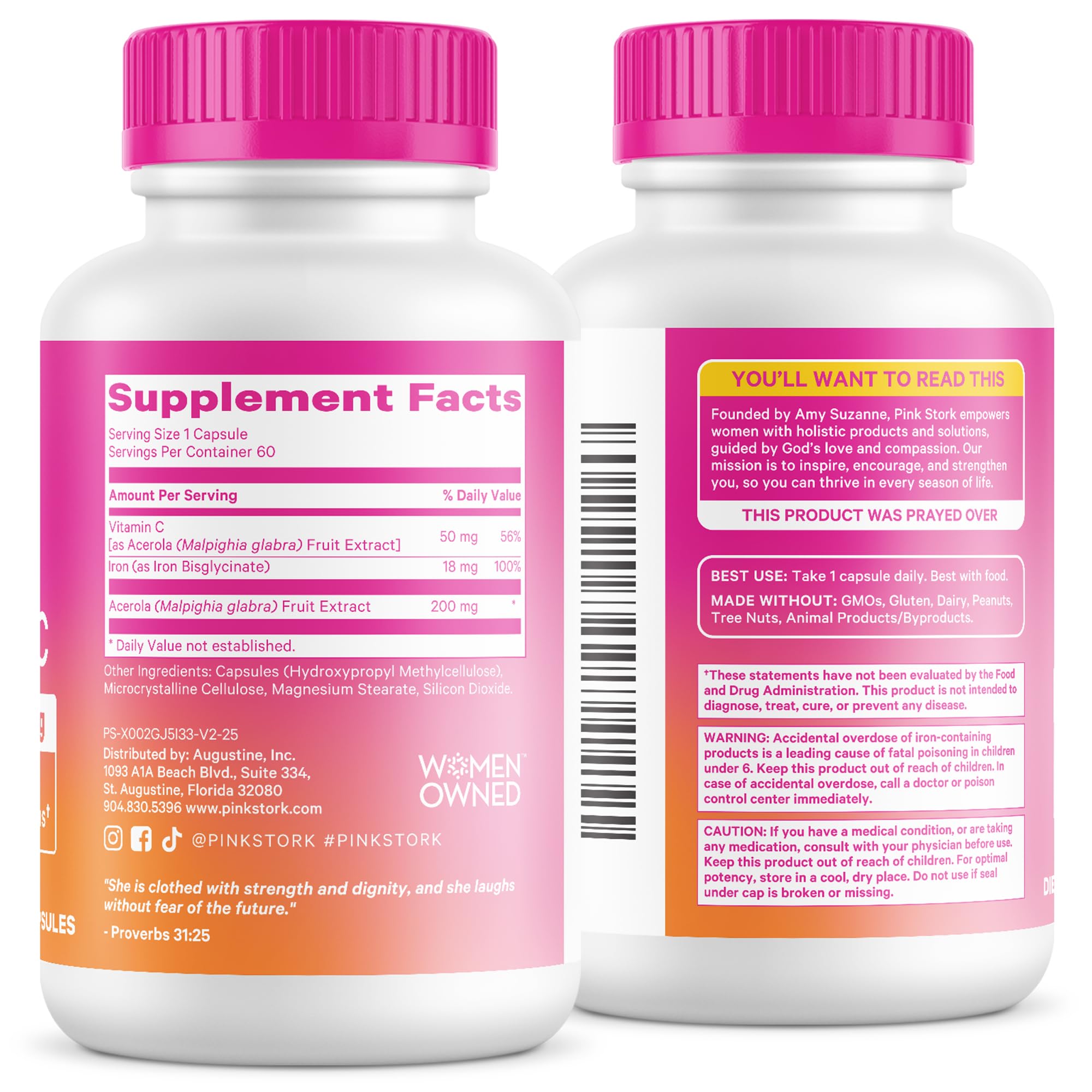 Pink Stork Iron for Women – 18 mg Non-Constipating Iron Bisglycinate + Vitamin C for Optimal Absorption – Energy, Focus, & Oxygen Supply – PMS, Pregnancy, Postpartum & Perimenopause - 60 Capsules Pink StorkAu supplements
