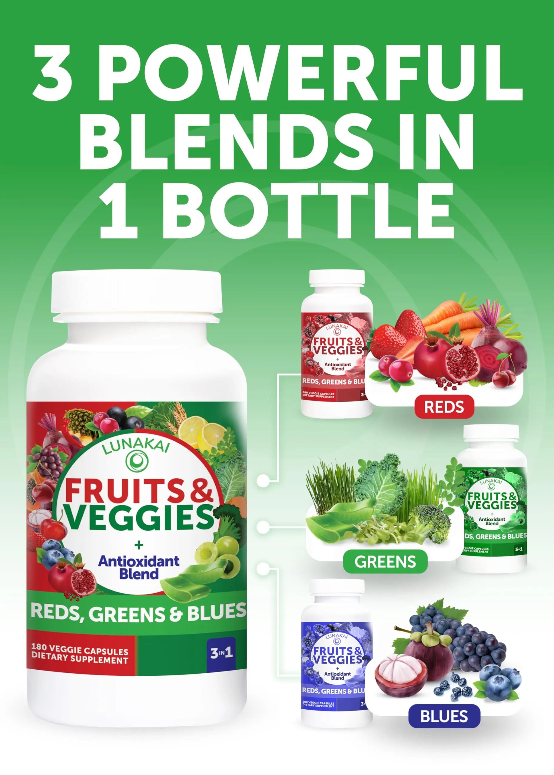 Lunakai USA Made Superfood Fruits & Veggies Supplement & Irish Sea Moss Bundle with 4 Blends, Black Seed Oil & Ashwagandha for Immune & Wellness Support Lunakainz supplements