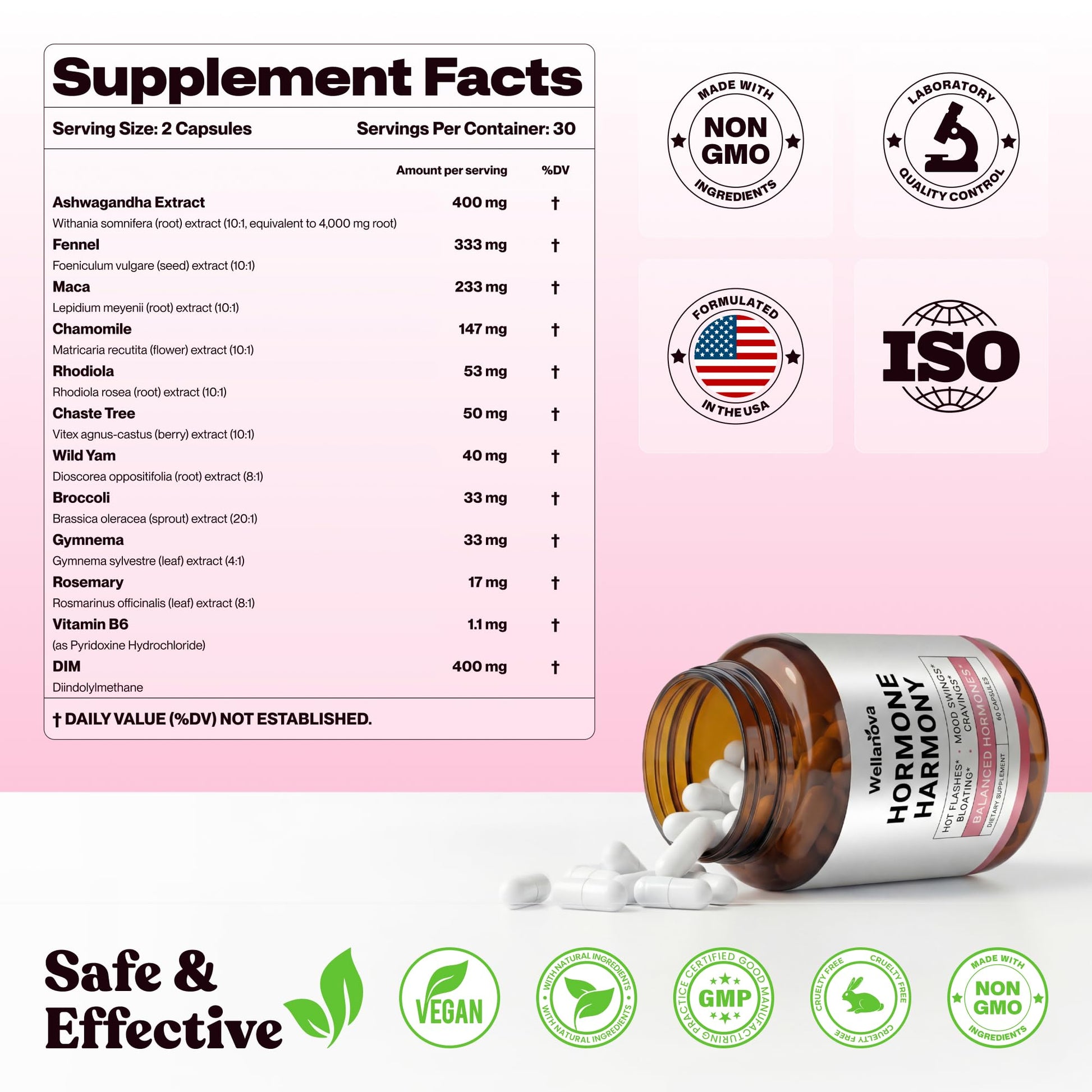 Wellanova Hormone Harmony for Women – Natural Hormonal Balance Support for Menopause & Perimenopause – Hot Flashes, Mood Swings, Cravings, Bloating Relief – 60 Capsules WellanovaAu supplements